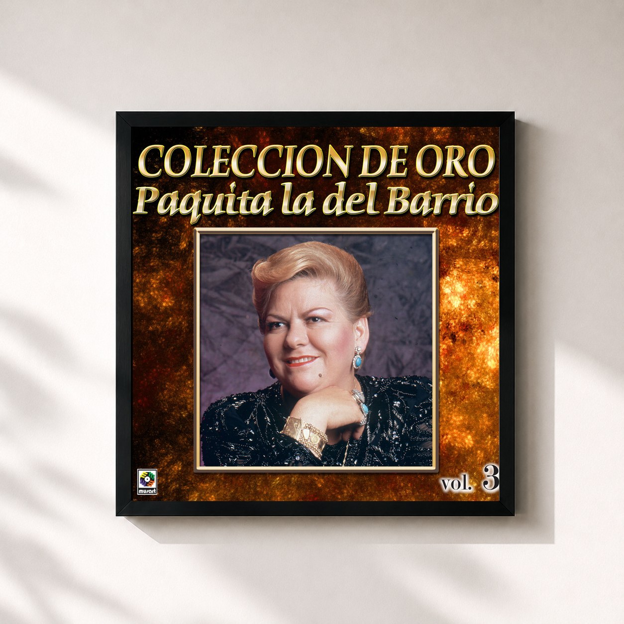 #noir Tableau carré de l'album Colección De Oro, Vol. 3: La Huerfanita de PAQUITA LA DEL BARRIO, cadre noir 32x32 cm