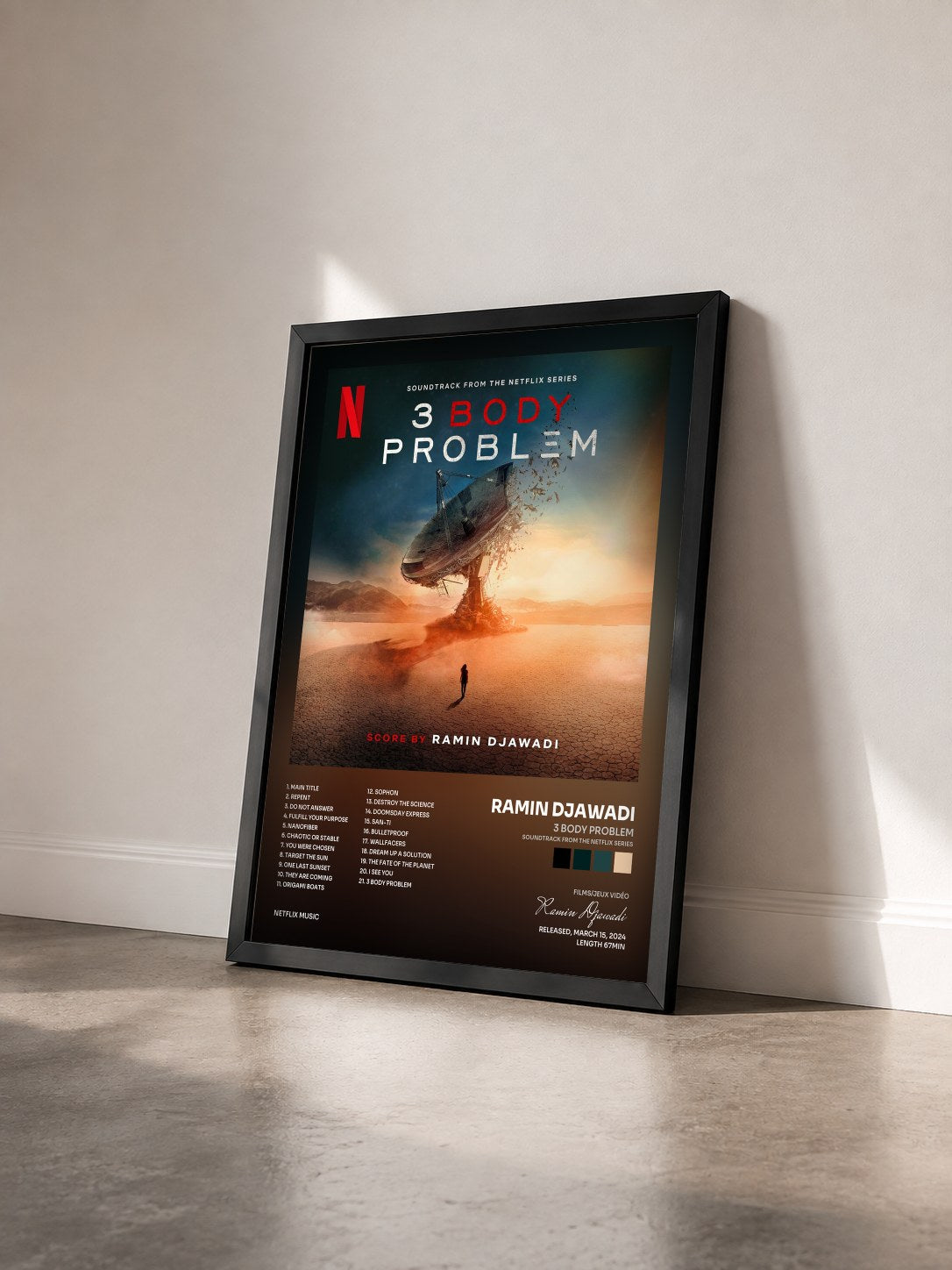 #noir Tableau de l'album 3 Body Problem (Soundtrack from the Netflix Series) de Ramin Djawadi vu de trois quarts, cadre noir