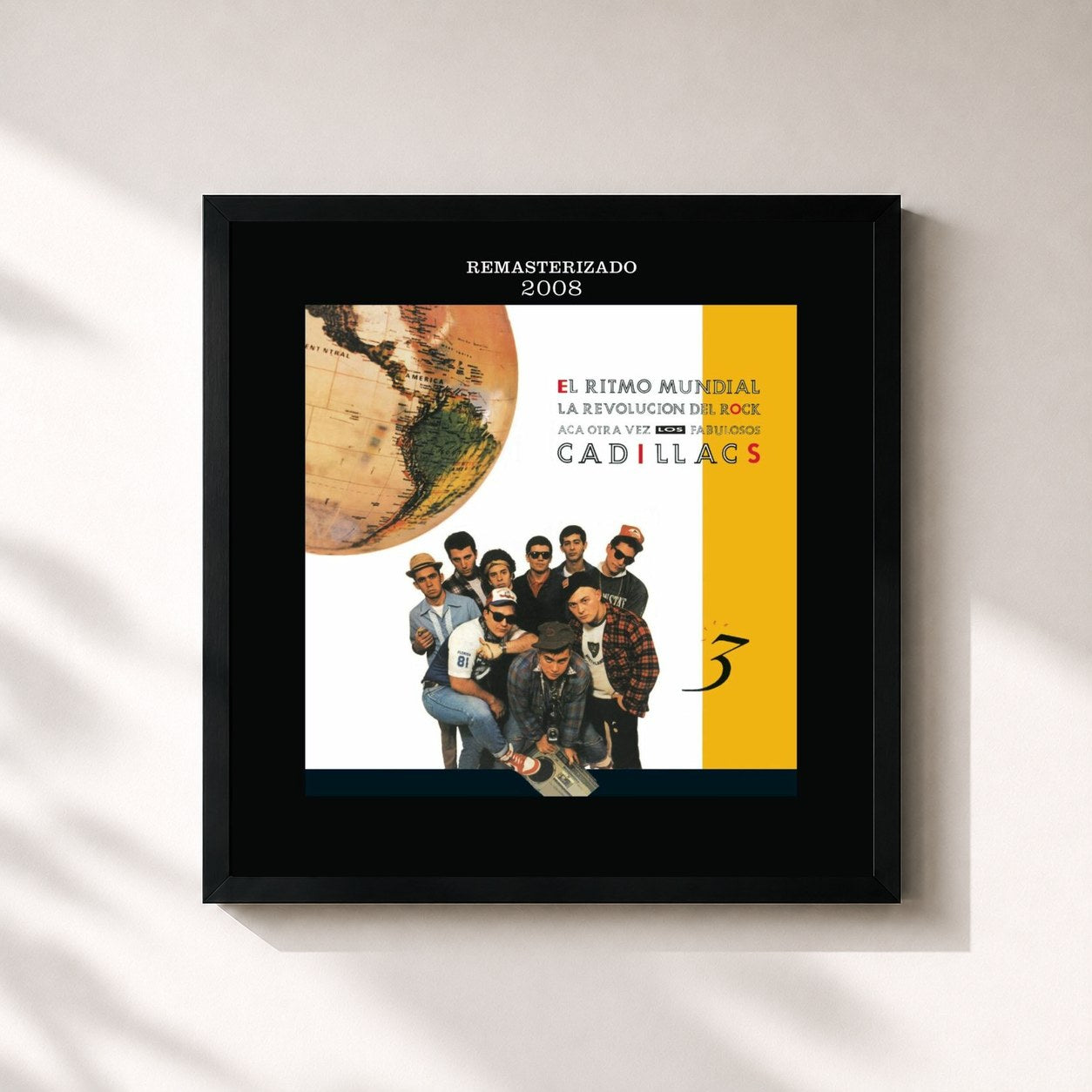 #noir Tableau carré de l'album El Ritmo Mundial de Los Fabulosos Cadillacs, cadre noir 32x32 cm
