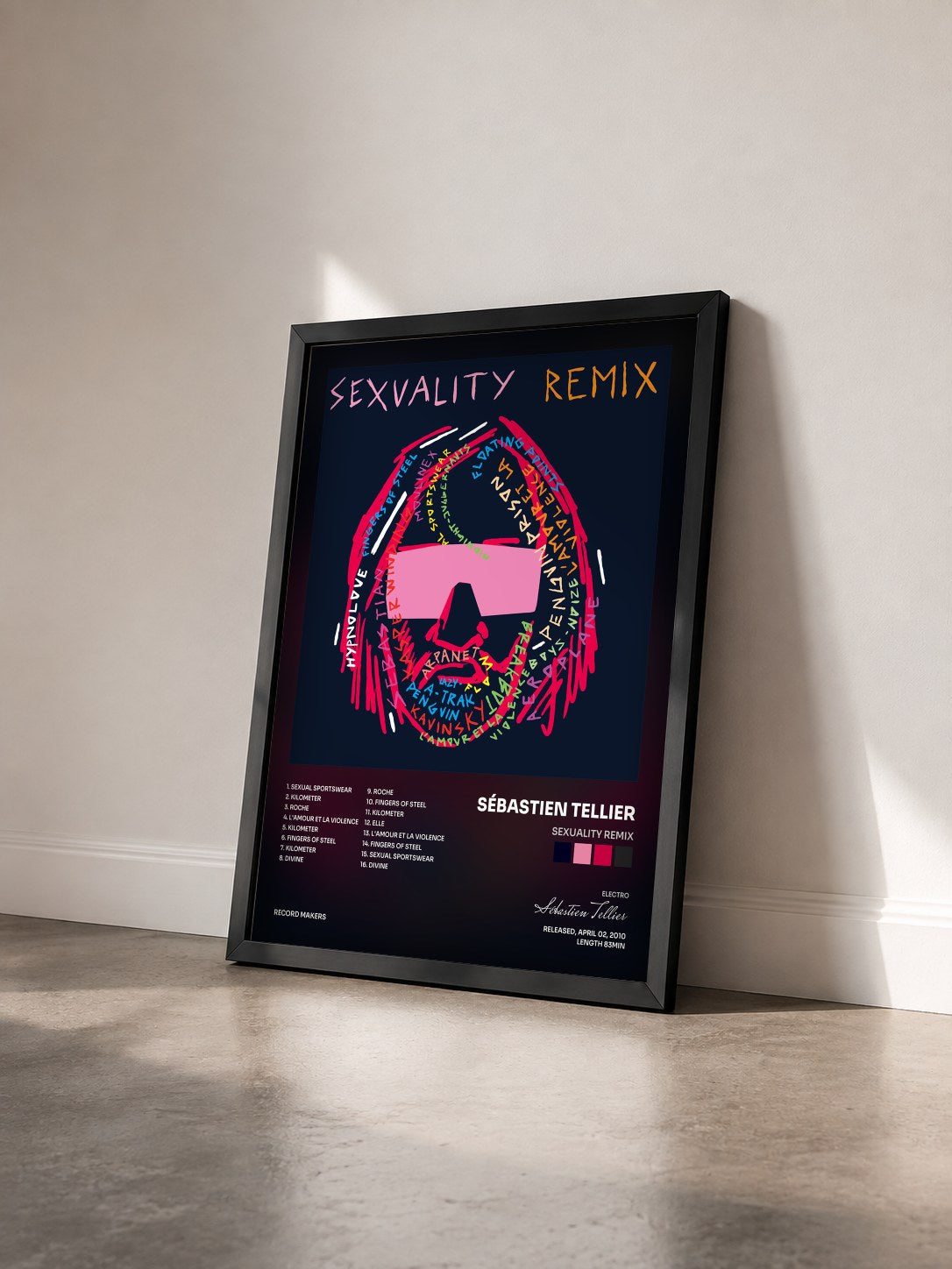 #noir Sexuality Remix di Sébastien Tellier in stampa incorniciata vista di tre quarti, cornice nera