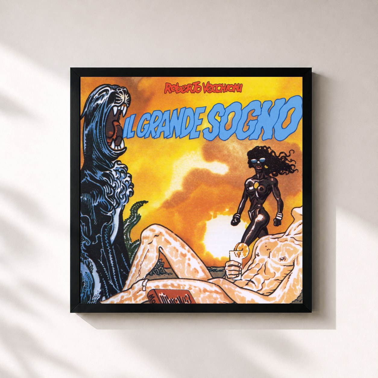 #noir Tableau carré de l'album Il Grande Sogno de Roberto Vecchioni, cadre noir 32x32 cm