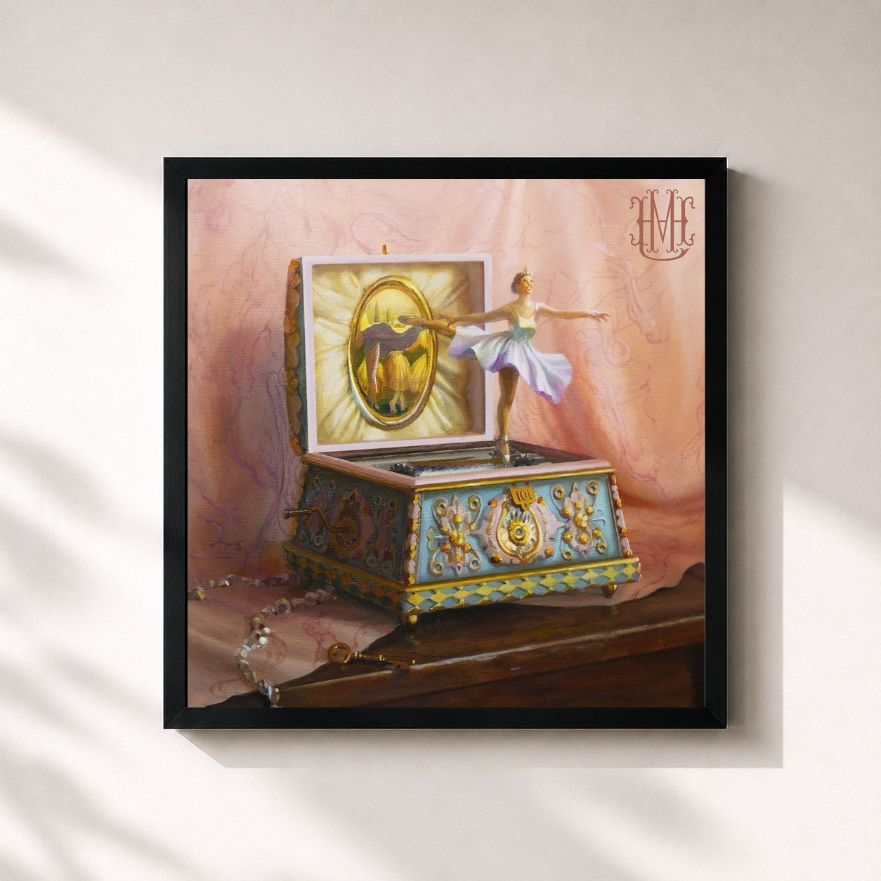 #noir Tableau carré de l'album Love Hate Music Box de Rainbow Kitten Surprise, cadre noir 32x32 cm