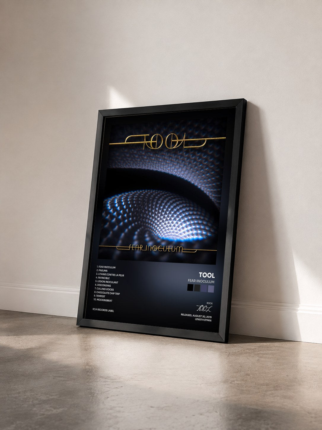#noir Fear Inoculum by TOOL as a framed art print seen at an angle, black frame