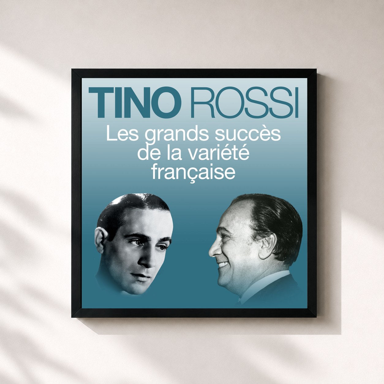#noir Tableau carré de l'album Les grands succès de la variété française de Tino Rossi, cadre noir 32x32 cm