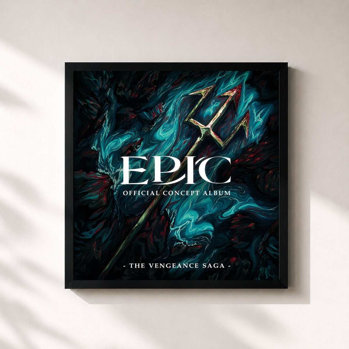 #noir EPIC: The Vengeance Saga (Official Concept Album) de Jorge Rivera-Herrans en lámina cuadrada enmarcada, marco negro de 32x32 cm