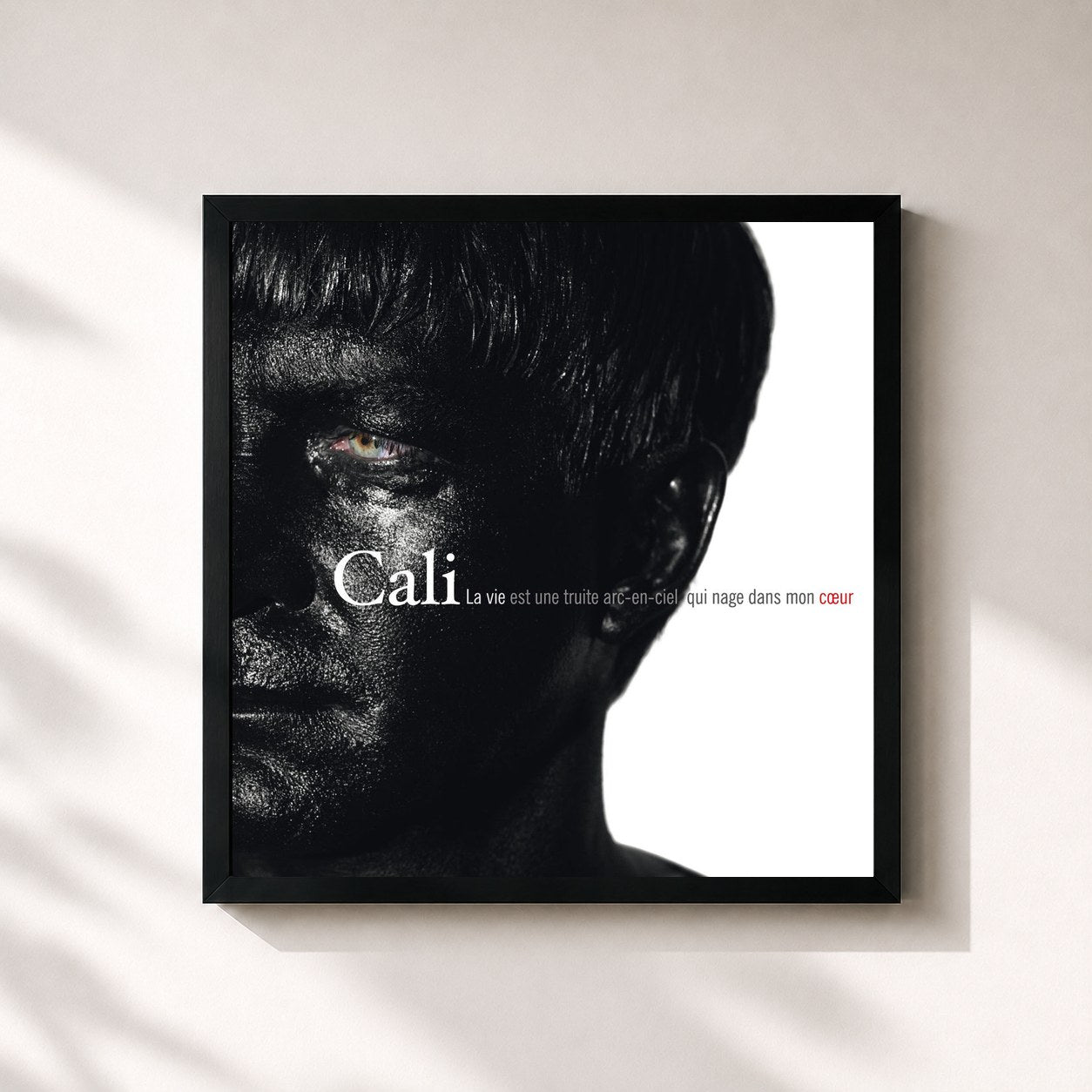 #noir Tableau carré de l'album La Vie Est Une Truite Arc-En-Ciel Qui Nage Dans Mon Coeur de Cali, cadre noir 32x32 cm