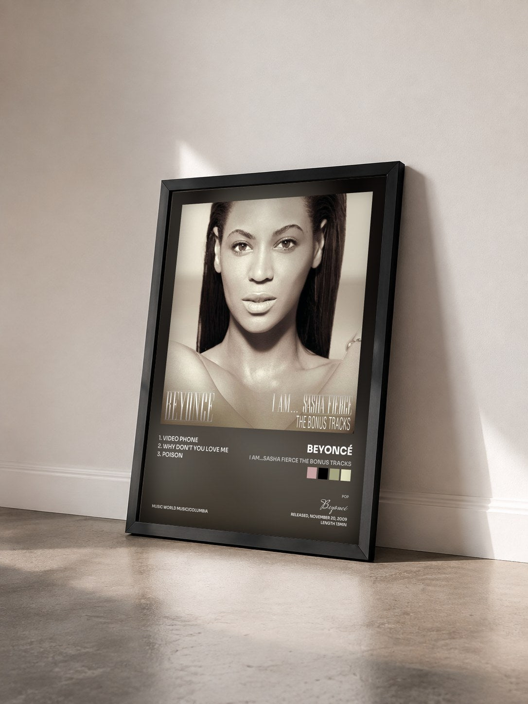 #noir Tableau de l'album I AM...SASHA FIERCE THE BONUS TRACKS de Beyoncé vu de trois quarts, cadre noir