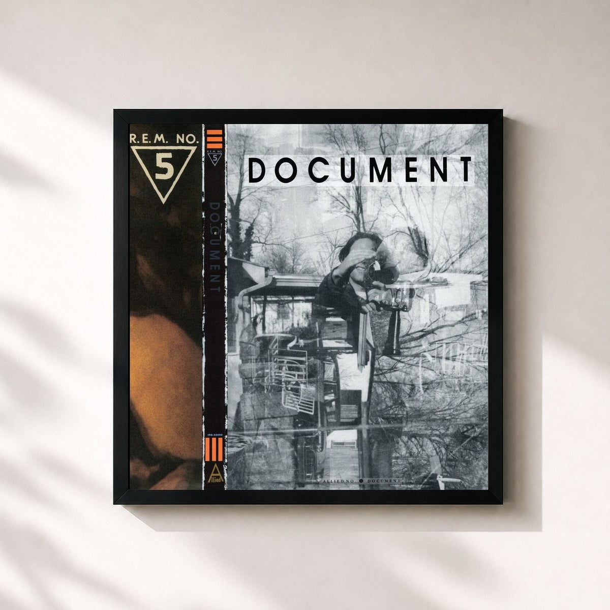 #noir Tableau carré de l'album Document - 25th Anniversary Edition de R.E.M., cadre noir 32x32 cm