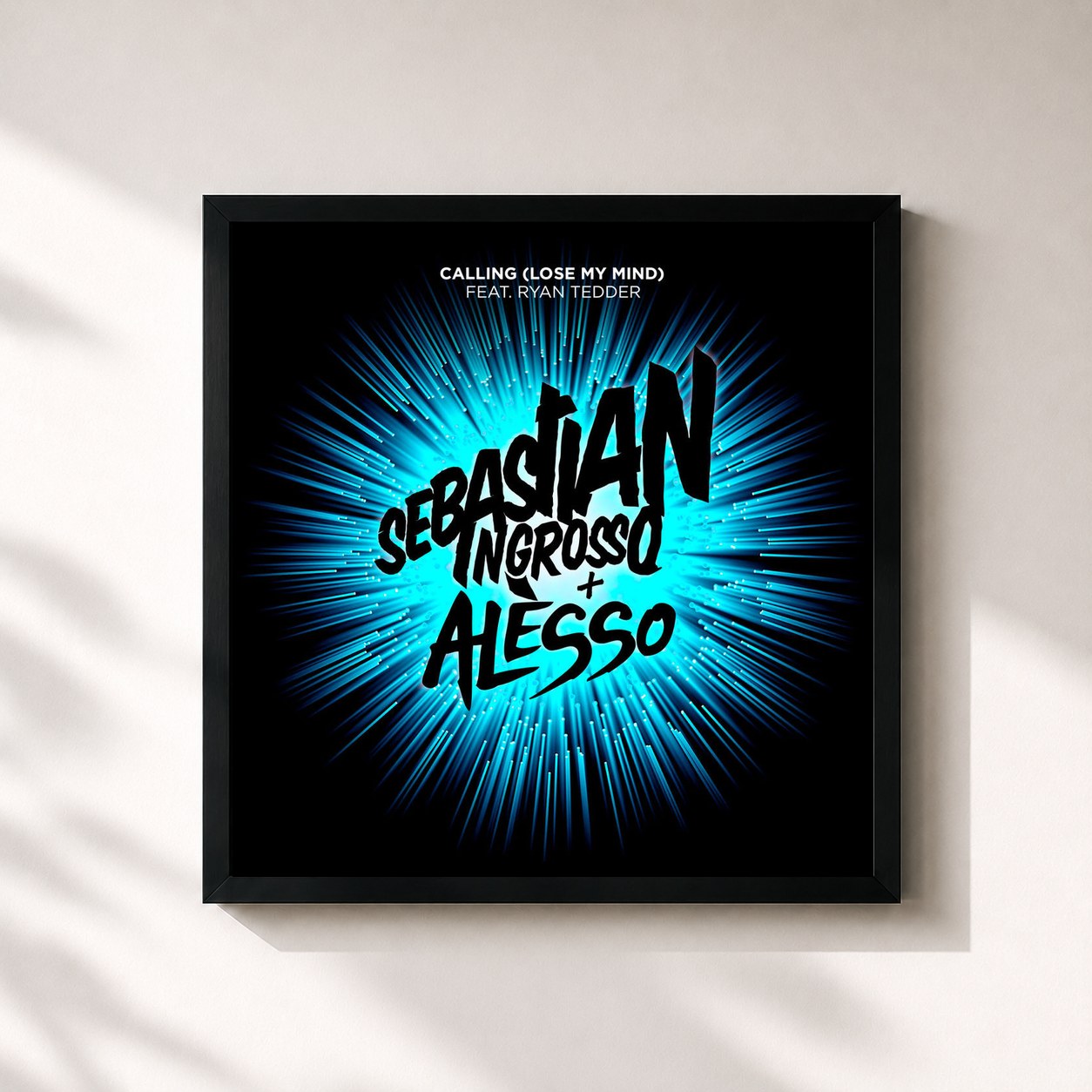 #noir Tableau carré de l'album Calling (Lose My Mind) de Sebastian Ingrosso, cadre noir 32x32 cm