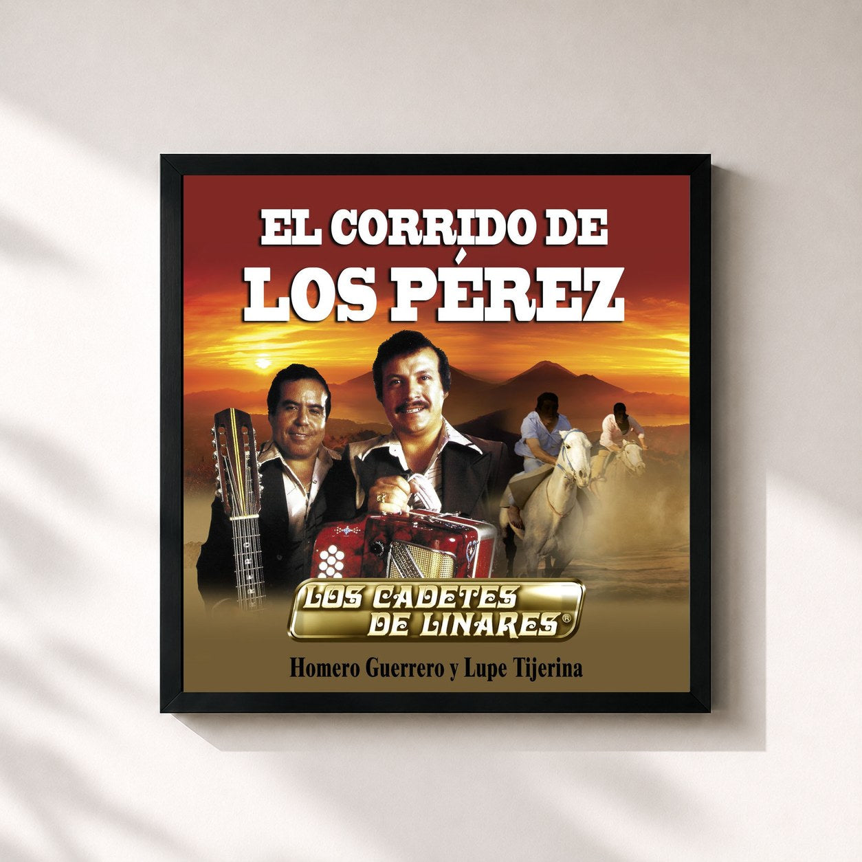 #noir Tableau carré de l'album El Corrido De Los Pérez de Los Cadetes De Linares, cadre noir 32x32 cm