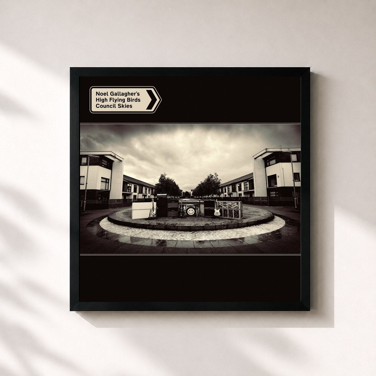 #noir Tableau carré de l'album Council Skies de Noel Gallagher's High Flying Birds, cadre noir 32x32 cm