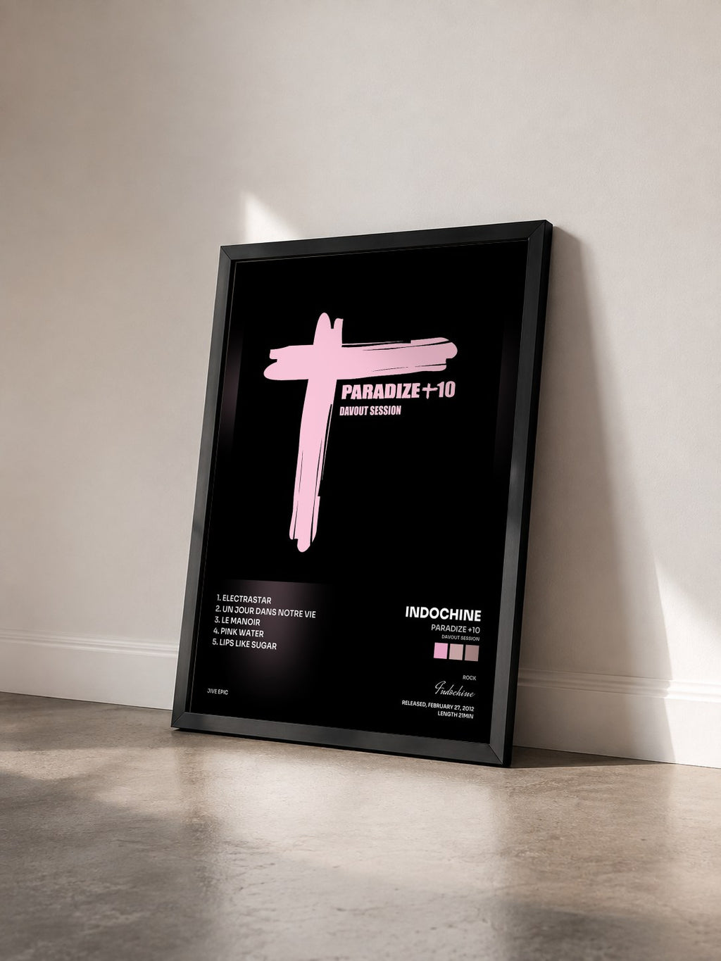 #noir Paradize +10 (Davout Session) by Indochine as a framed art print seen at an angle, black frame