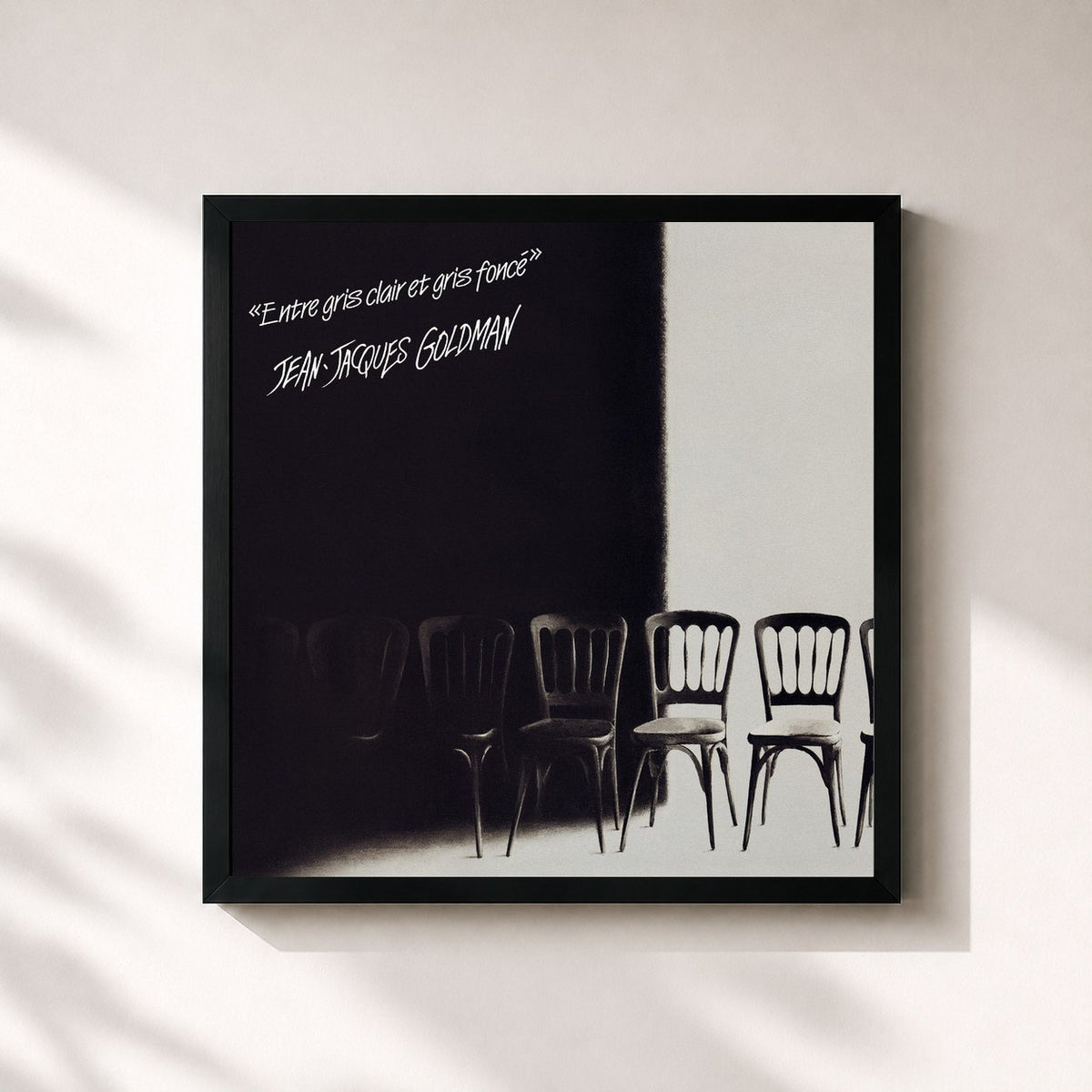 #noir Tableau carré de l'album Entre gris clair et gris foncé de Jean-Jacques Goldman, cadre noir 32x32 cm
