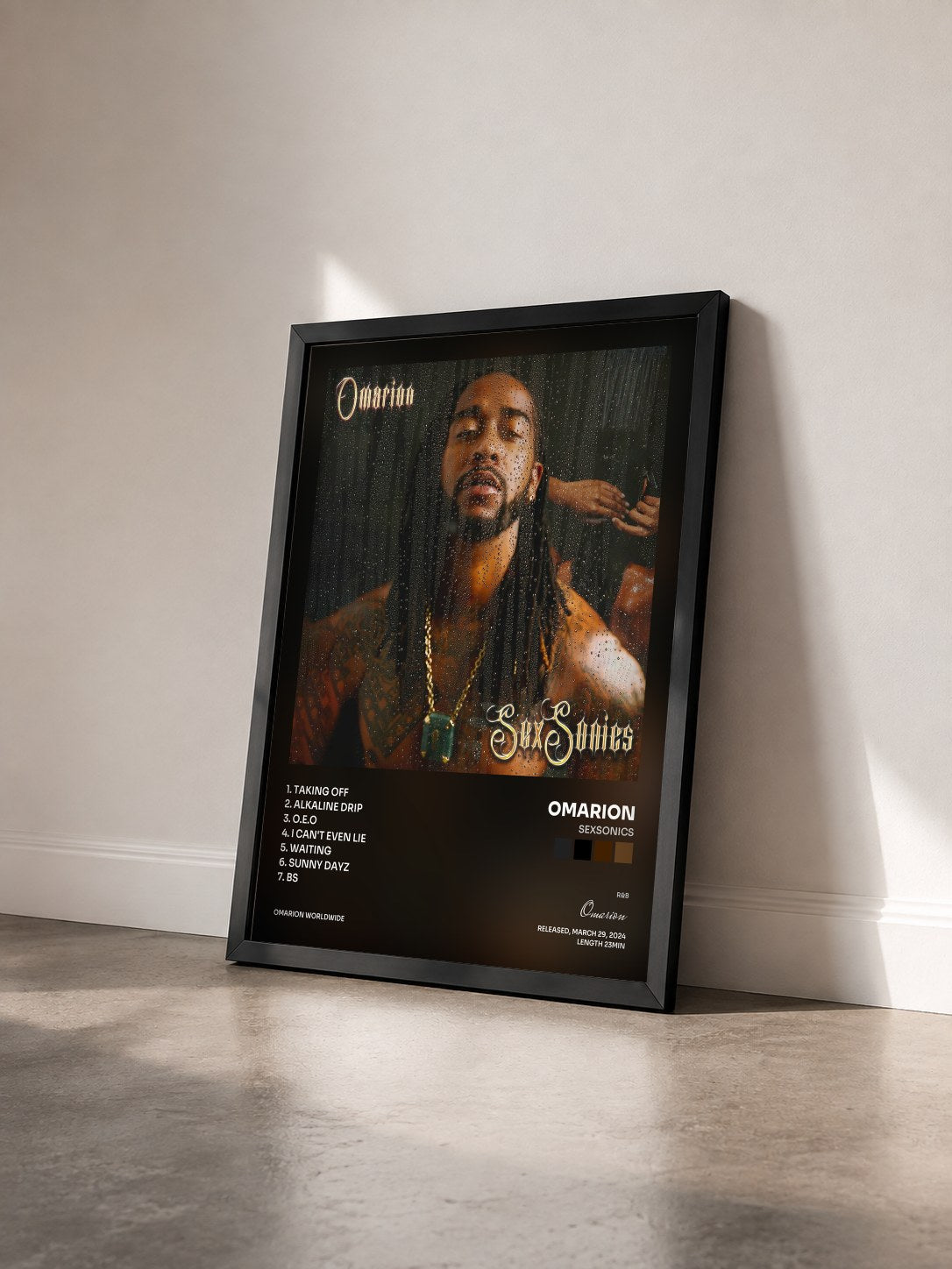 #noir Tableau de l'album SexSonics de Omarion vu de trois quarts, cadre noir