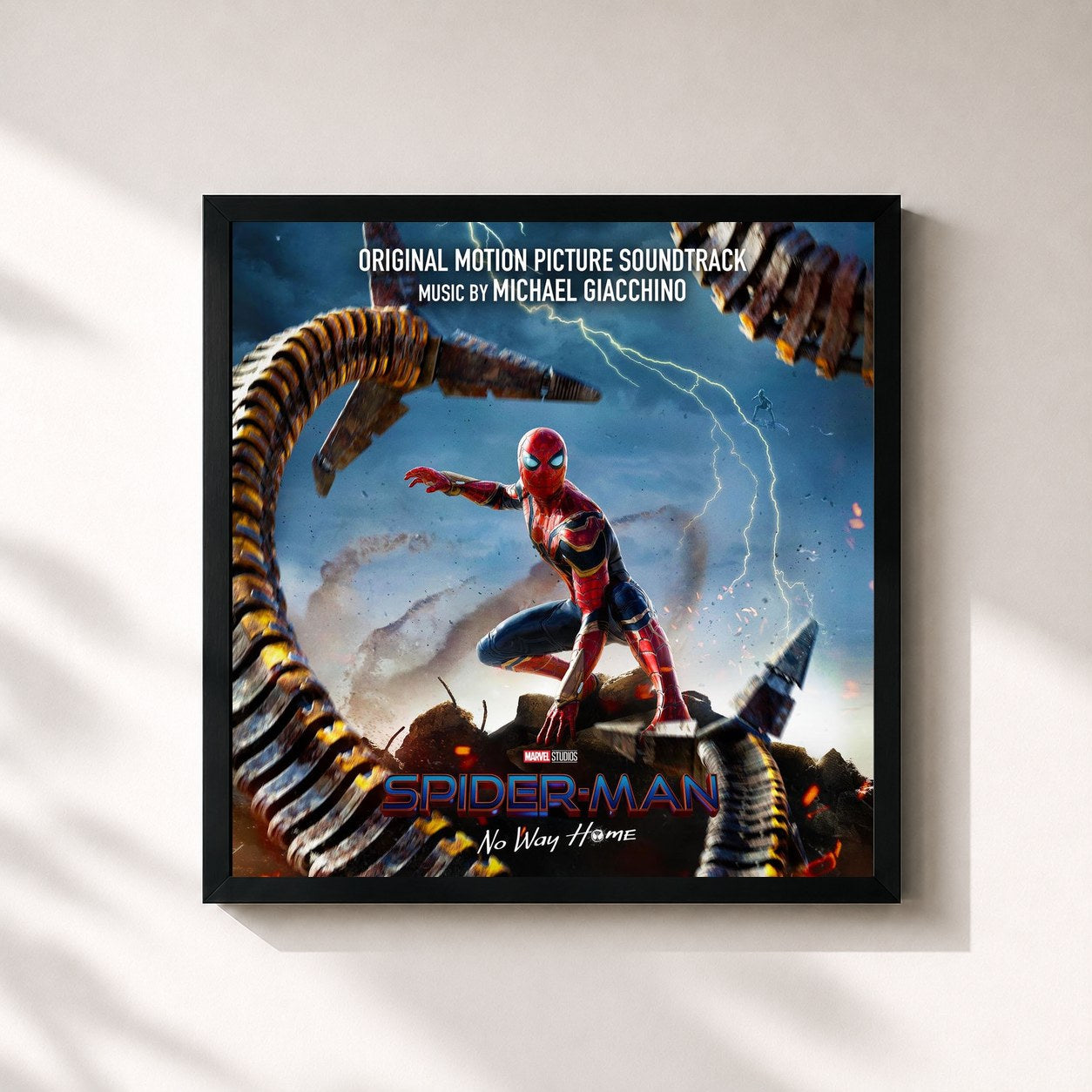 #noir Tableau carré de l'album Spider-Man: No Way Home (Original Motion Picture Soundtrack) de Michael Giacchino, cadre noir 32x32 cm