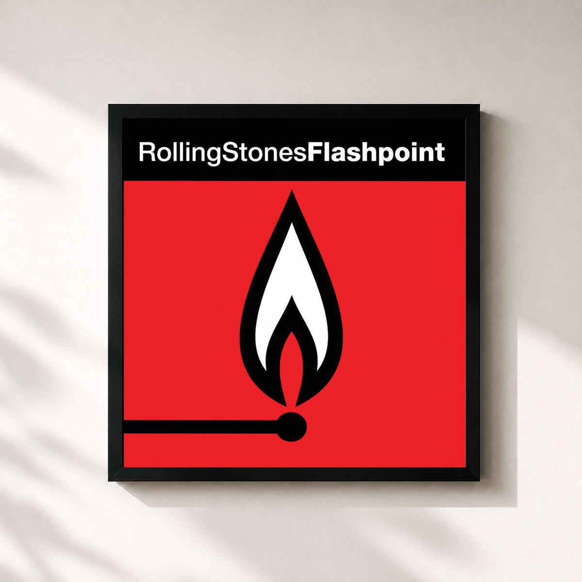 #noir Tableau carré de l'album Flashpoint (2009 Re-Mastered Digital Version) de The Rolling Stones, cadre noir 32x32 cm