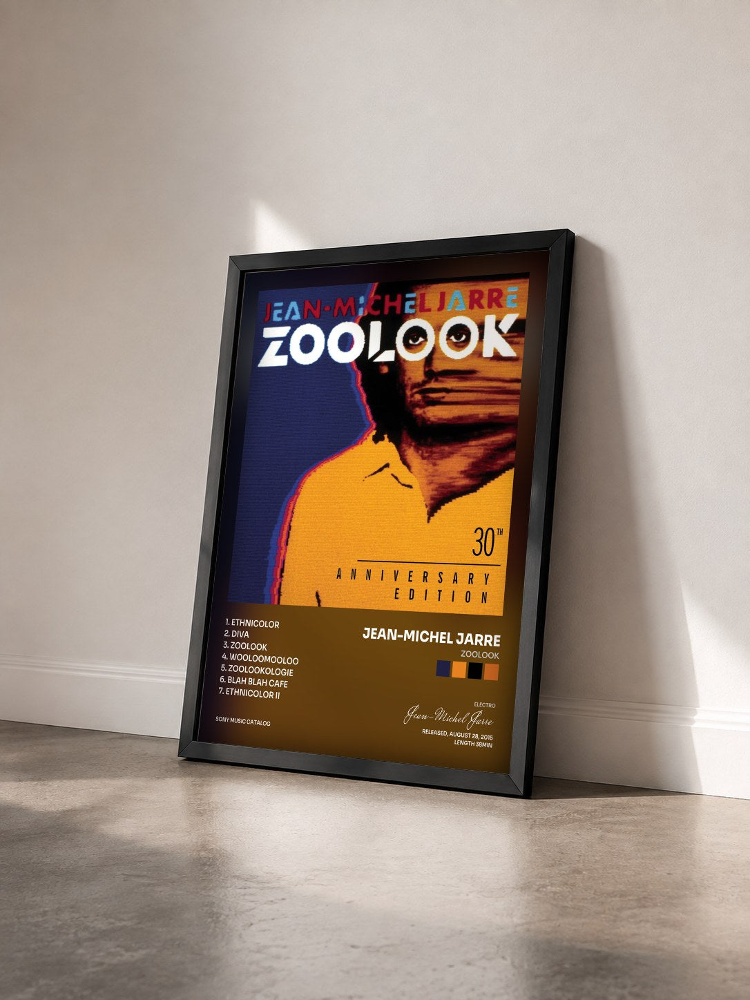 #noir Tableau de l'album Zoolook de Jean-Michel Jarre vu de trois quarts, cadre noir