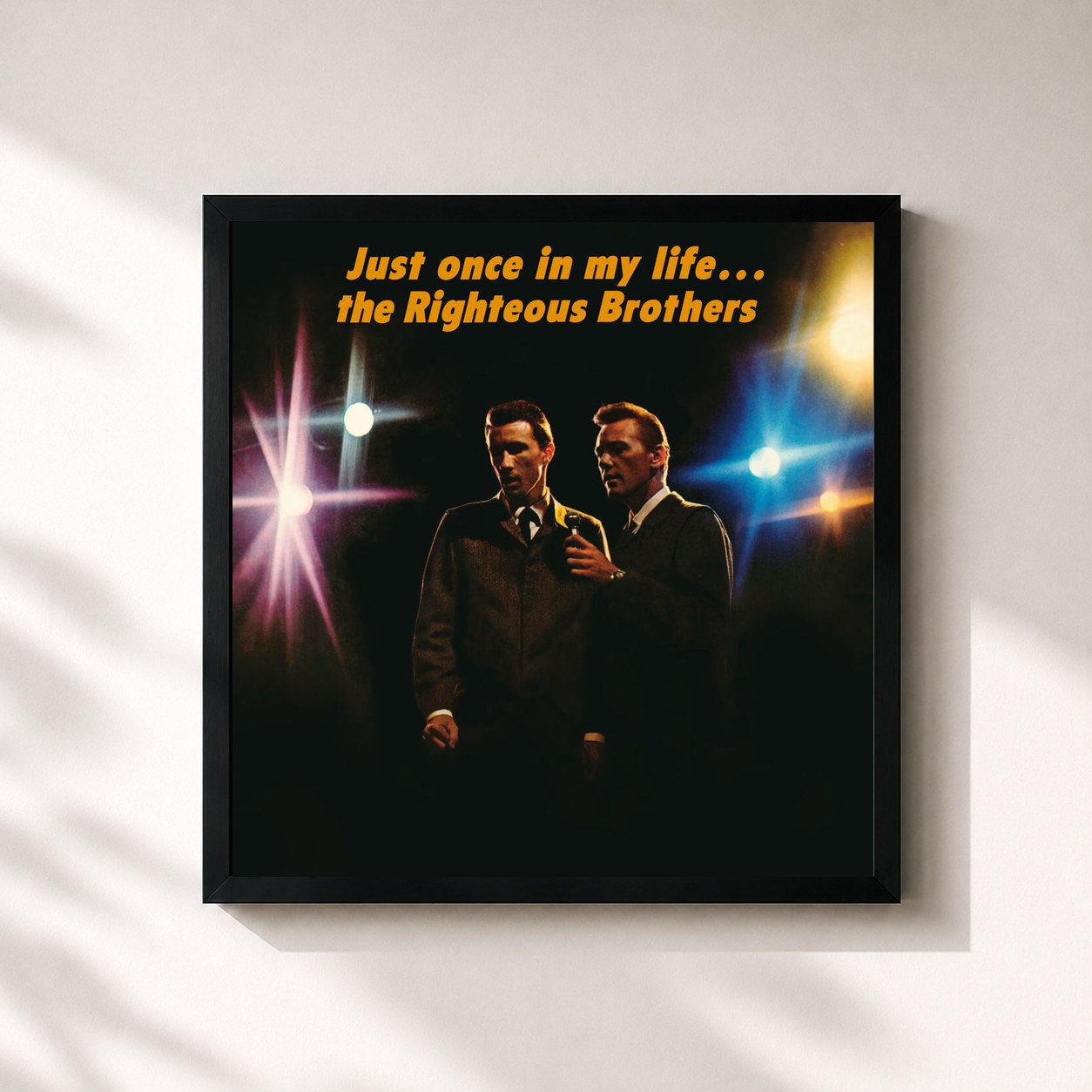 #noir Tableau carré de l'album Just Once In My Life de The Righteous Brothers, cadre noir 32x32 cm