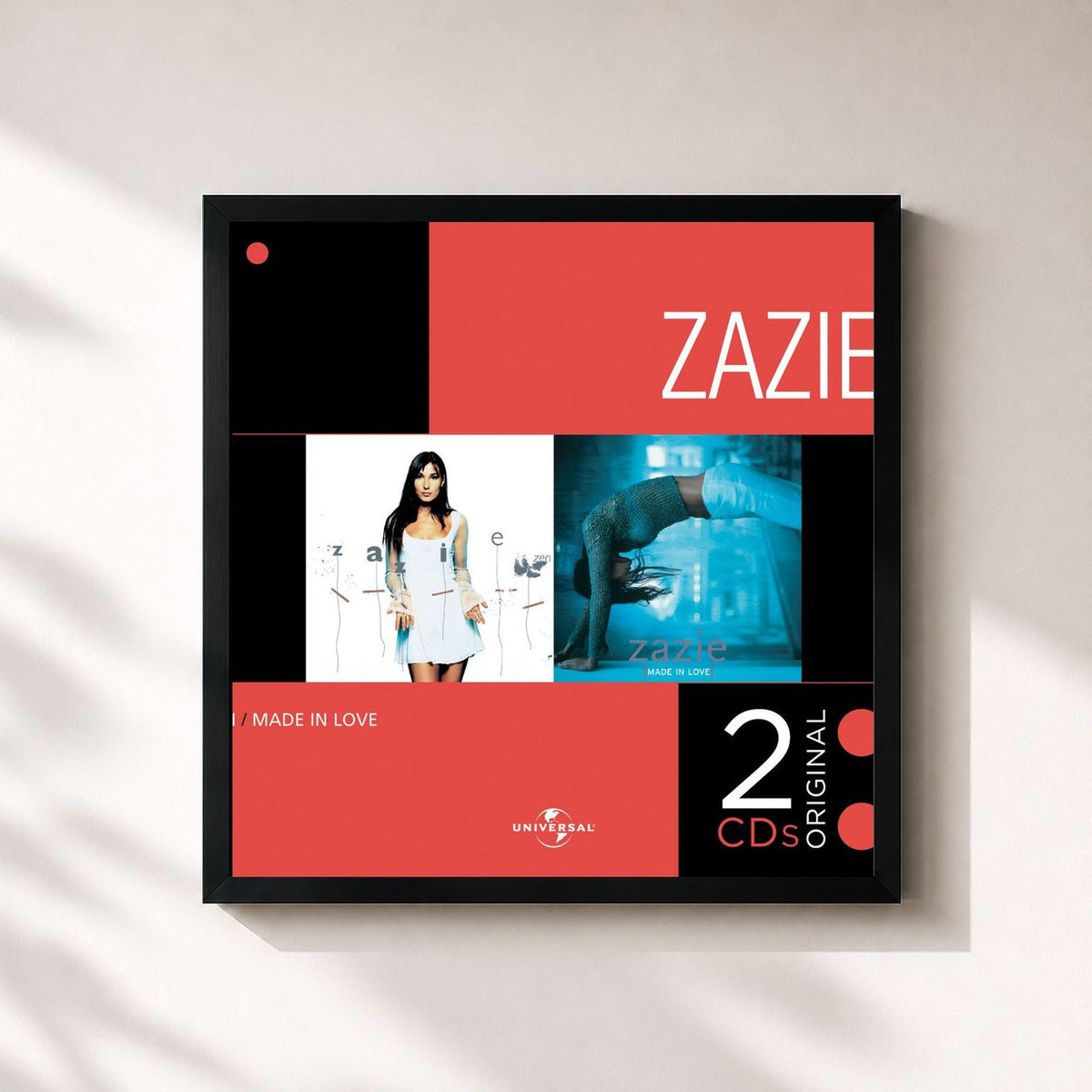 #noir Tableau carré de l'album Zen / Made In Love de Zazie, cadre noir 32x32 cm