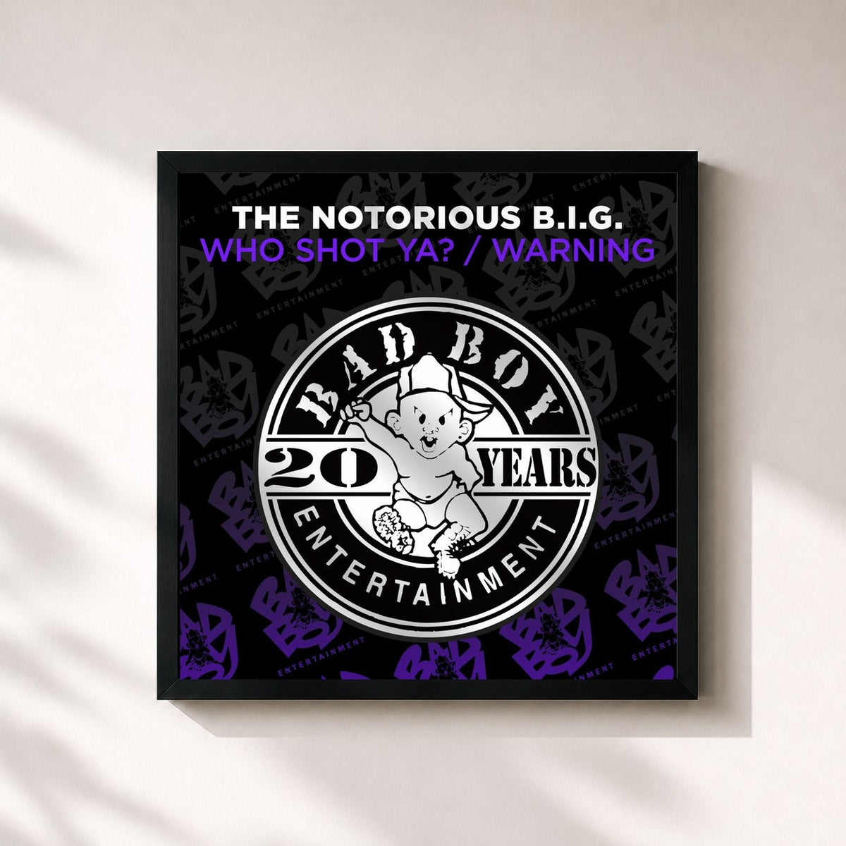#noir Tableau carré de l'album Who Shot Ya? / Warning de The Notorious B.I.G., cadre noir 32x32 cm