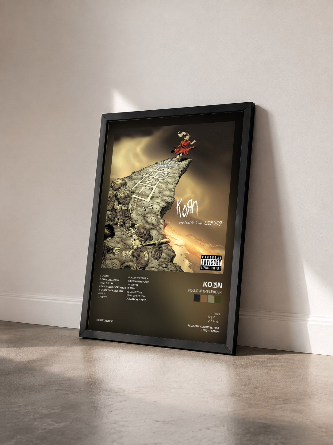 #noir Follow The Leader by KoЯn as a framed art print seen at an angle, black frame
