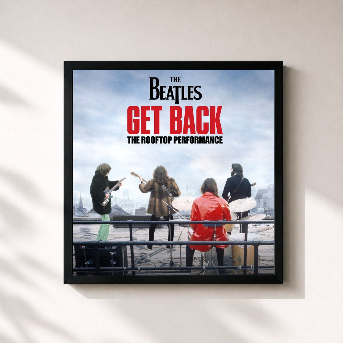 #noir Tableau carré de l'album Get Back (Rooftop Performance) de The Beatles, cadre noir 32x32 cm