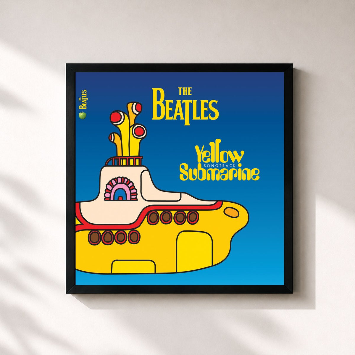#noir Tableau carré de l'album Yellow Submarine Songtrack de The Beatles, cadre noir 32x32 cm