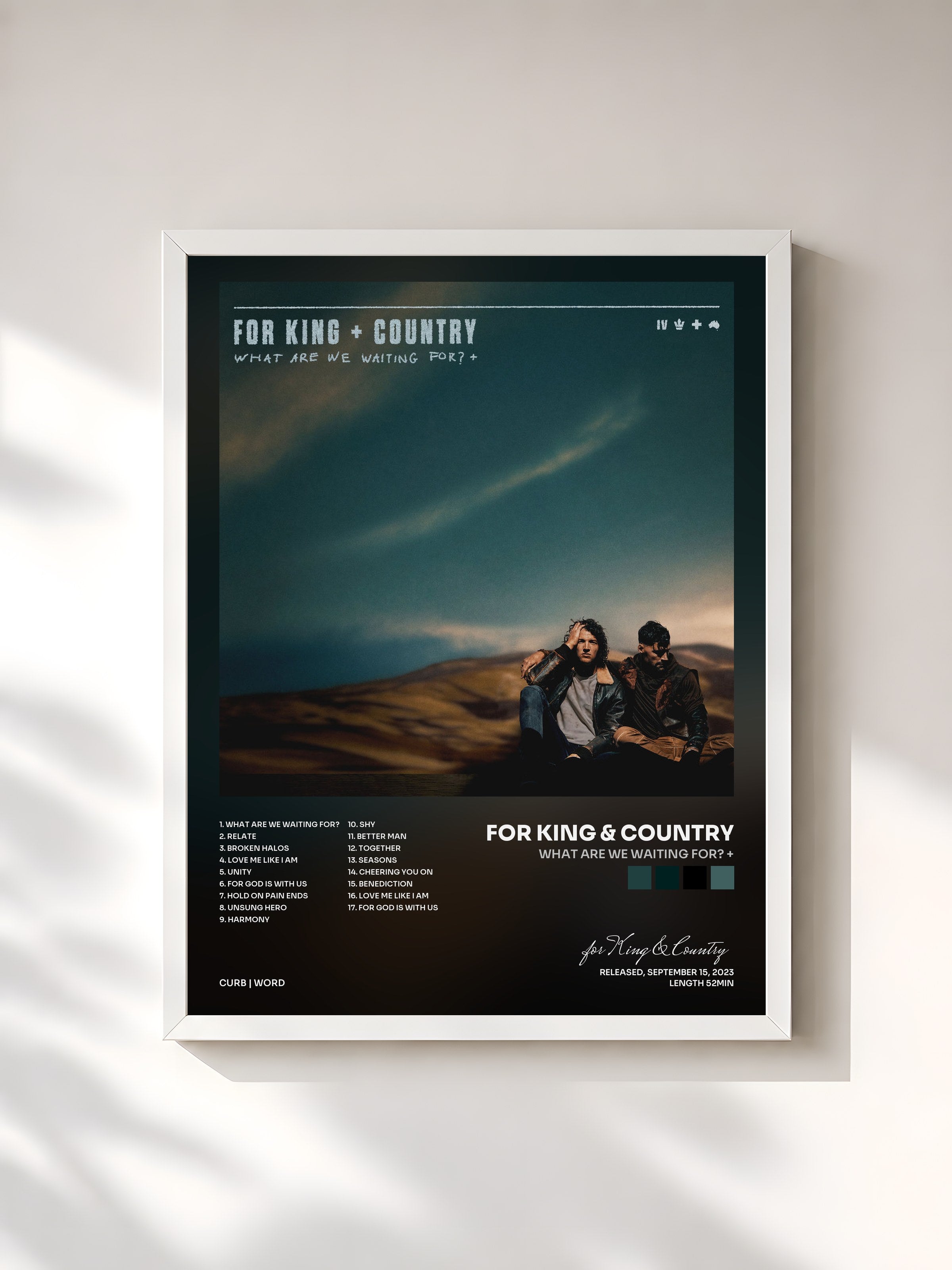 #blanc Tableau de l'album What Are We Waiting For? + de for King & Country, cadre blanc, imprimé et encadré en France