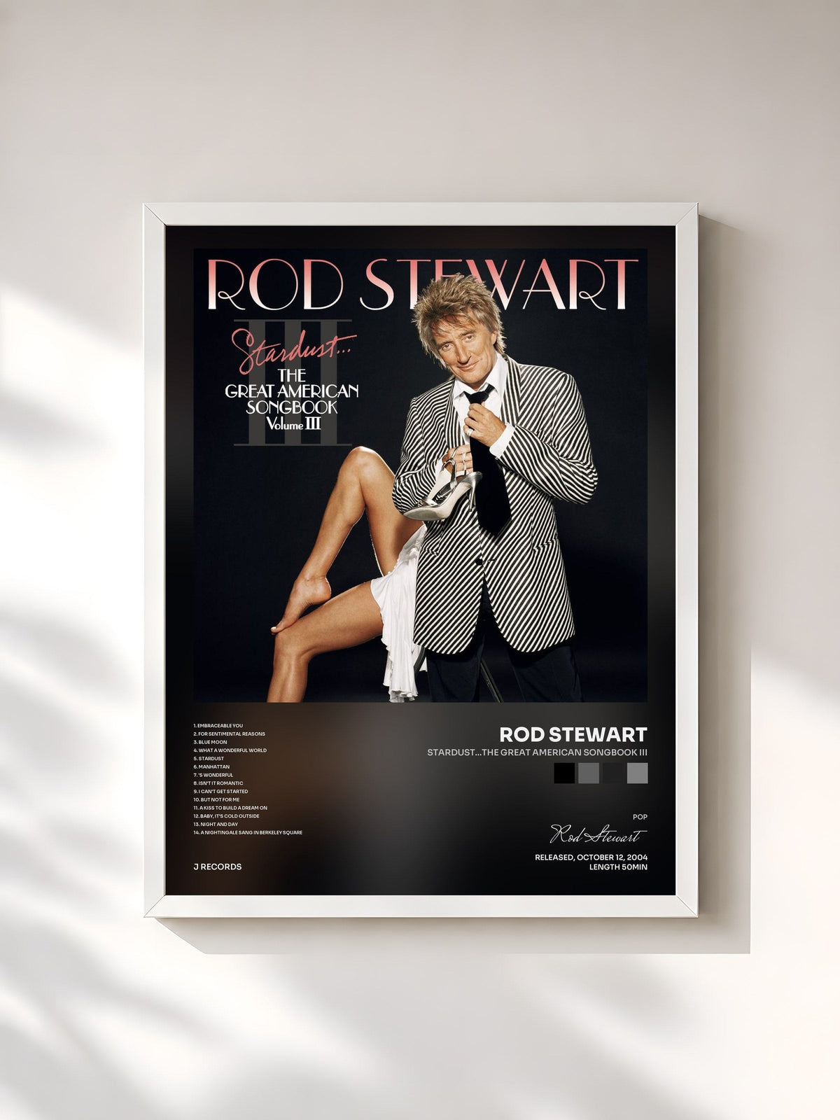 #blanc Stardust...The Great American Songbook III de Rod Stewart en lámina enmarcada, marco blanco, impresa y enmarcada en Francia
