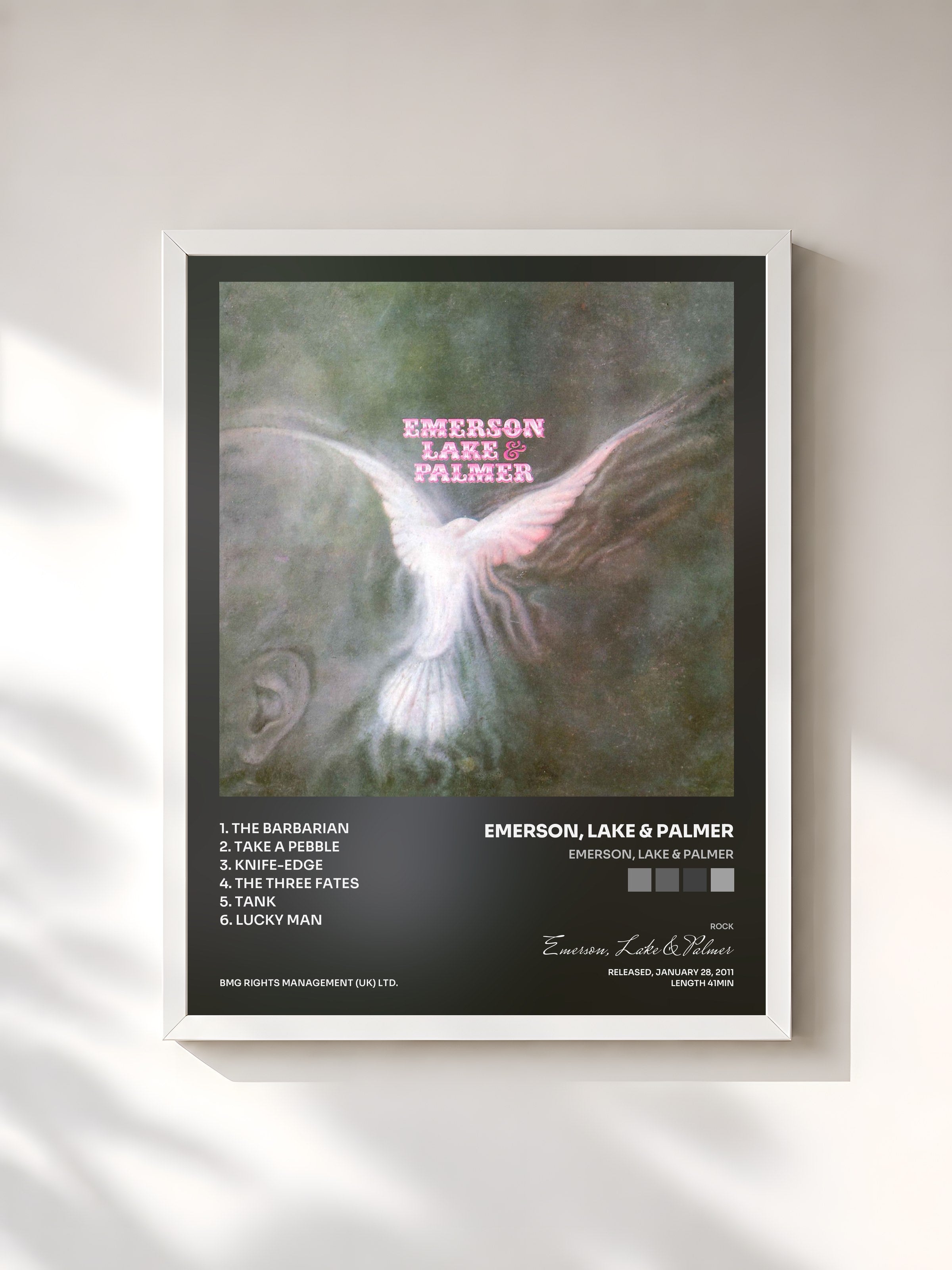 #blanc Tableau de l'album Emerson, Lake & Palmer de Emerson, Lake & Palmer, cadre blanc, imprimé et encadré en France