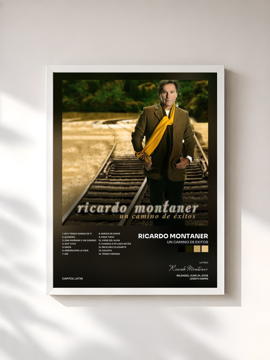 #blanc Tableau de l'album Un Camino De Exitos de Ricardo Montaner, cadre blanc, imprimé et encadré en France