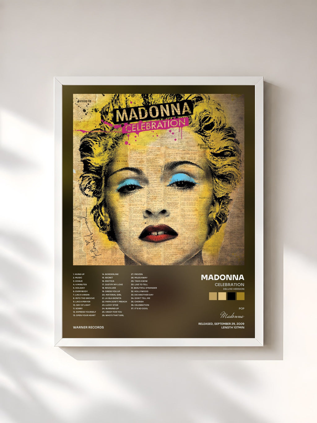 #blanc Tableau de l'album Celebration (Deluxe Version) de Madonna, cadre blanc, imprimé et encadré en France
