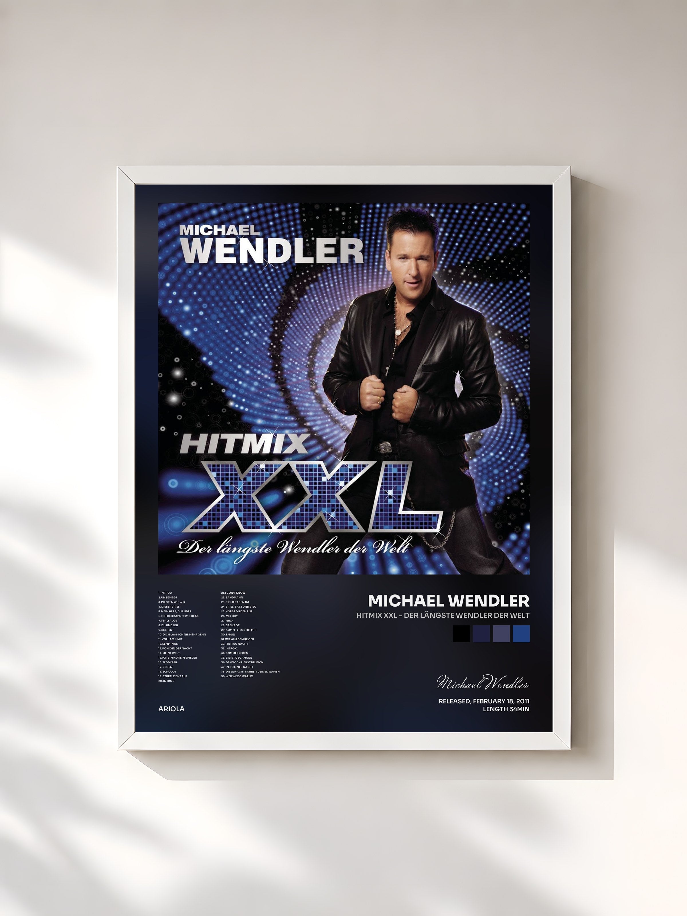 #blanc Tableau de l'album Hitmix XXL - der längste Wendler der Welt de Michael Wendler, cadre blanc, imprimé et encadré en France