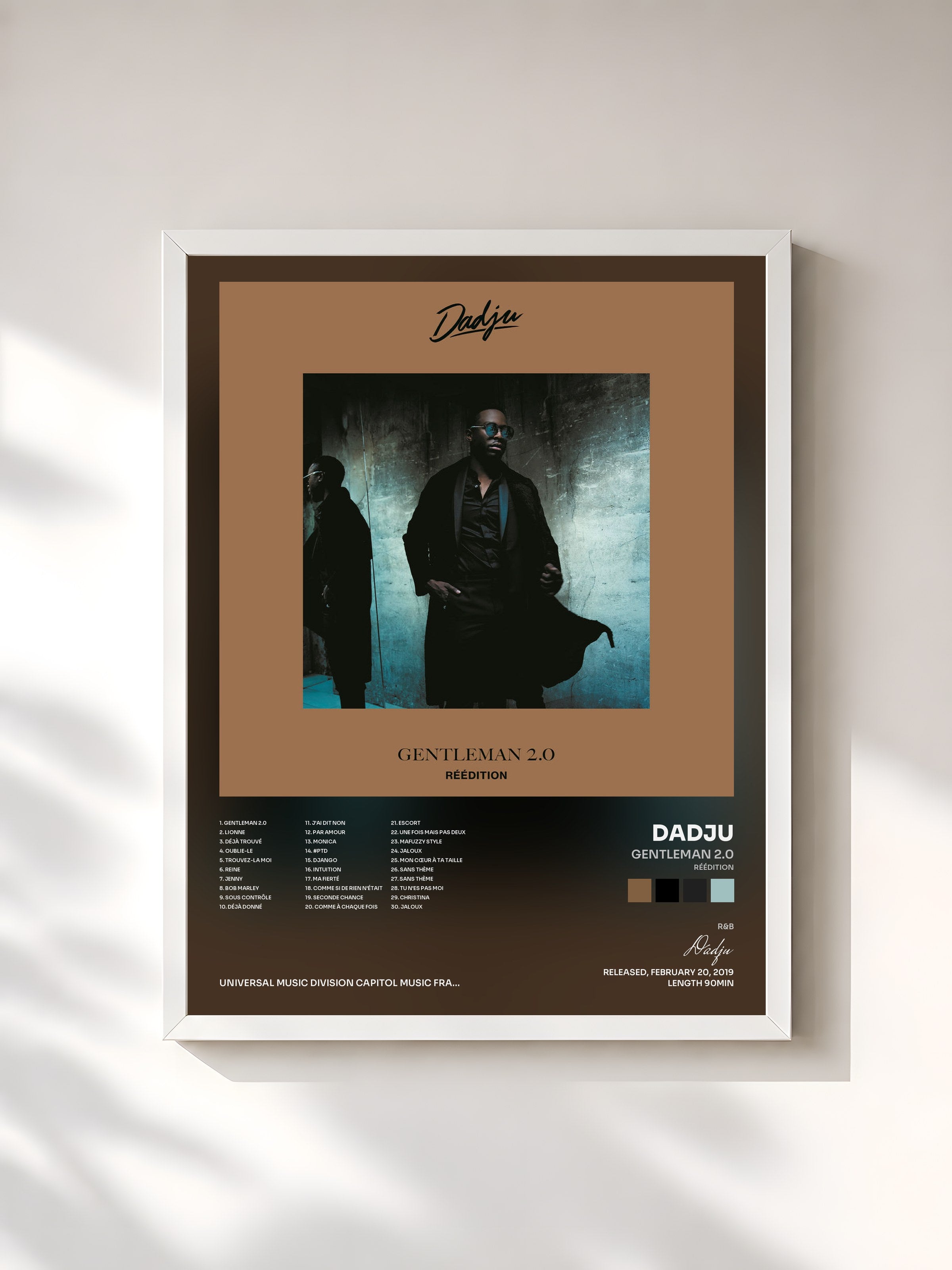 #blanc Tableau de l'album Gentleman 2.0 (Réédition) de Dadju, cadre blanc, imprimé et encadré en France