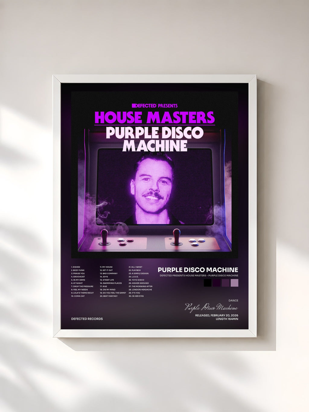 #blanc Tableau de l'album Defected presents House Masters - Purple Disco Machine de Purple Disco Machine, cadre blanc, imprimé et encadré en France