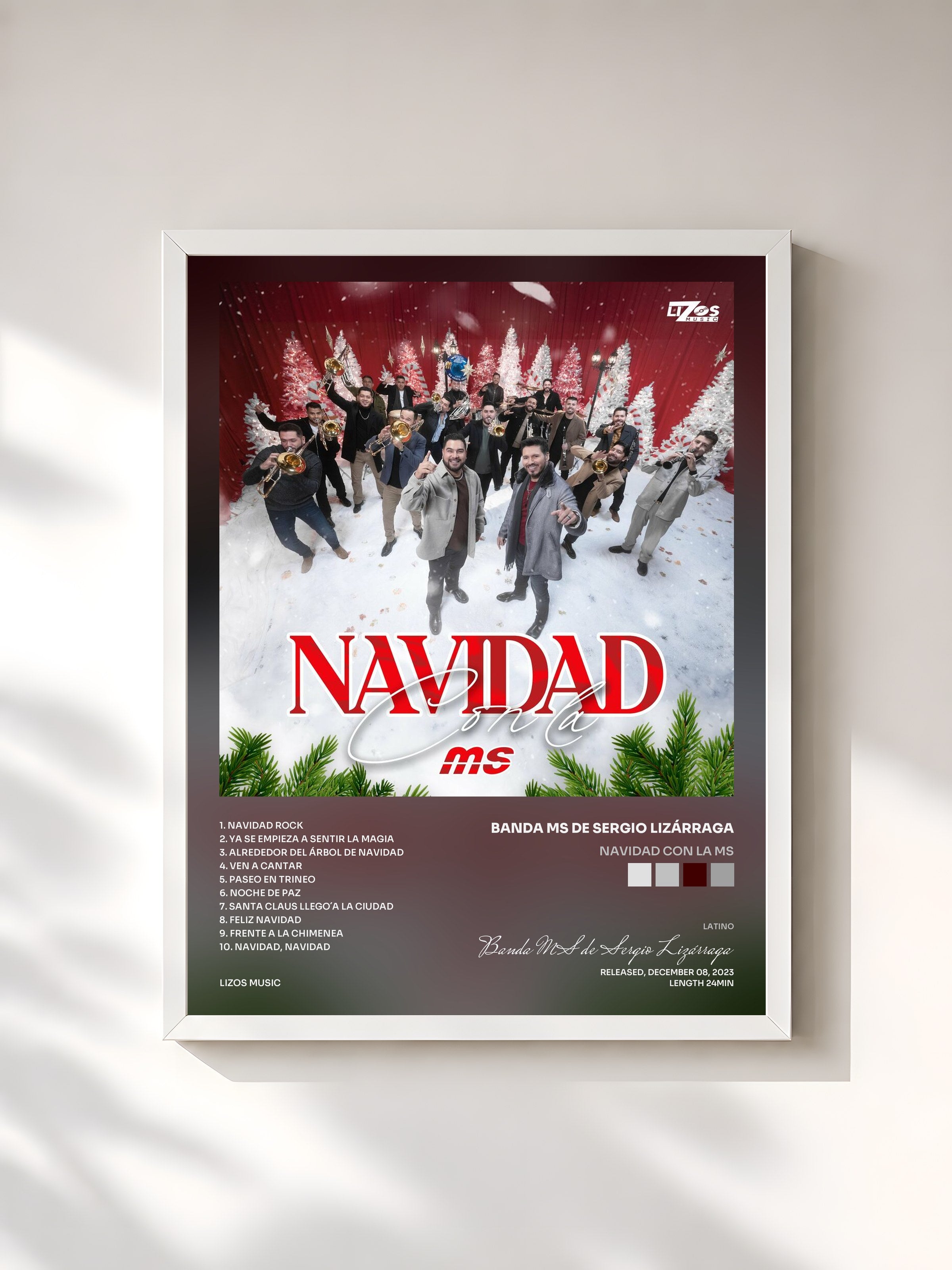 #blanc Tableau de l'album Navidad con la MS de Banda MS de Sergio Lizárraga, cadre blanc, imprimé et encadré en France