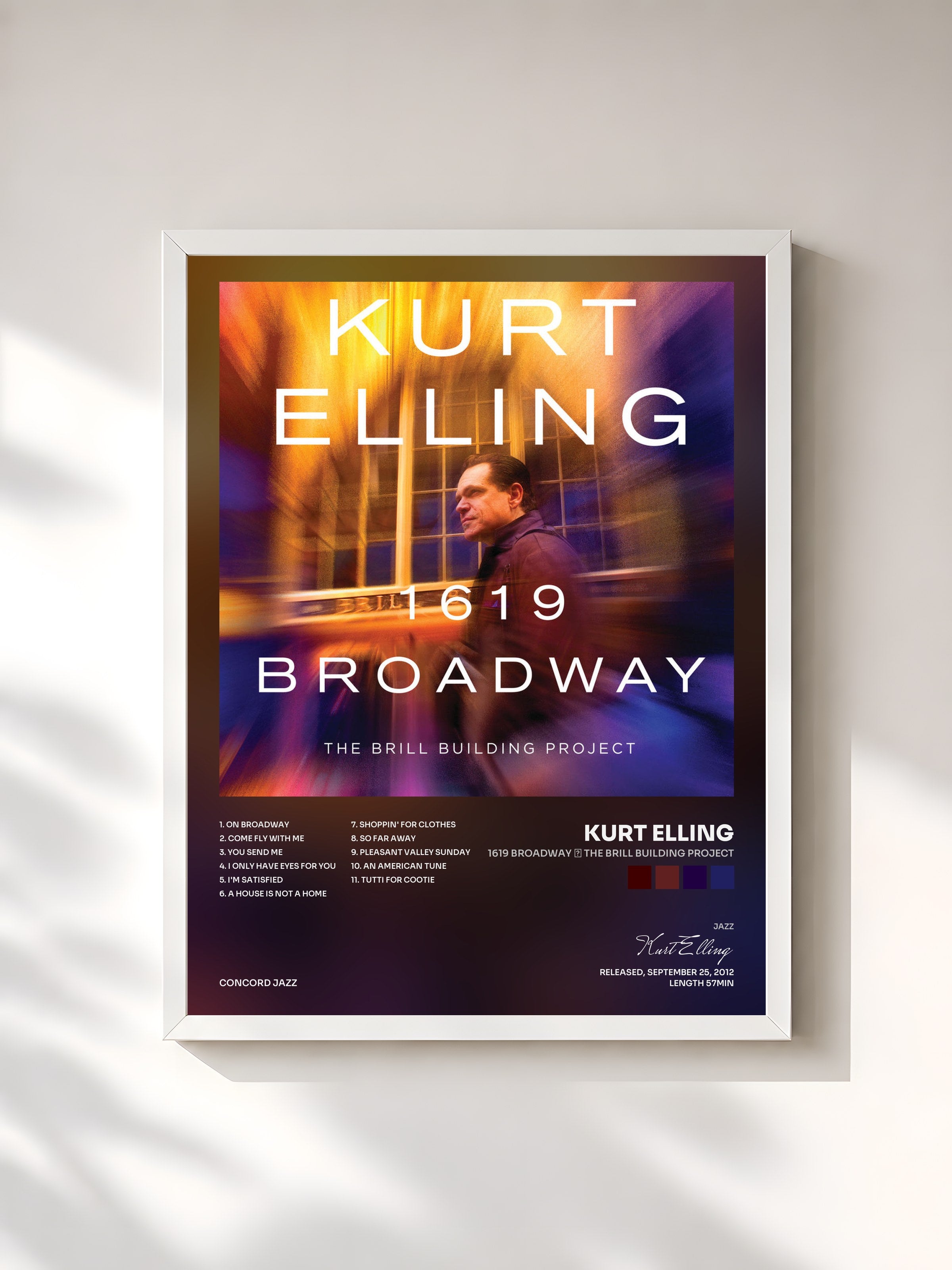 #blanc Tableau de l'album 1619 Broadway ‒ The Brill Building Project de Kurt Elling, cadre blanc, imprimé et encadré en France
