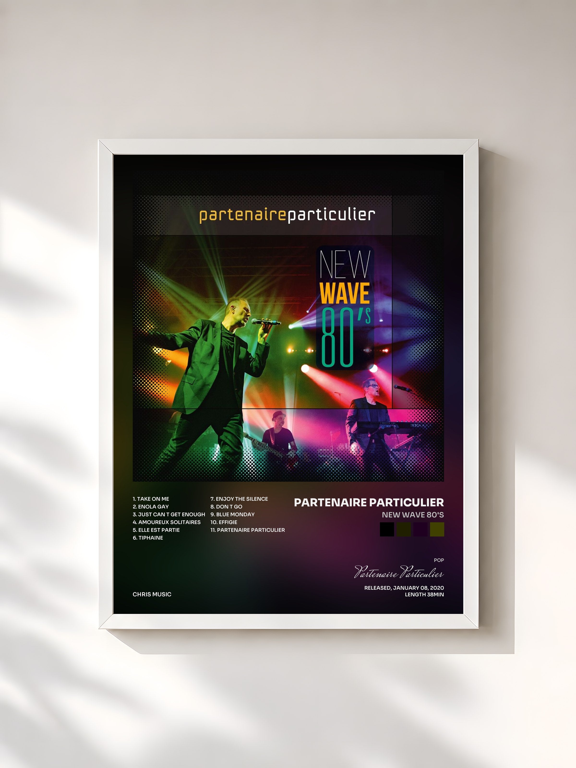 #blanc Tableau de l'album New Wave 80's de Partenaire Particulier, cadre blanc, imprimé et encadré en France