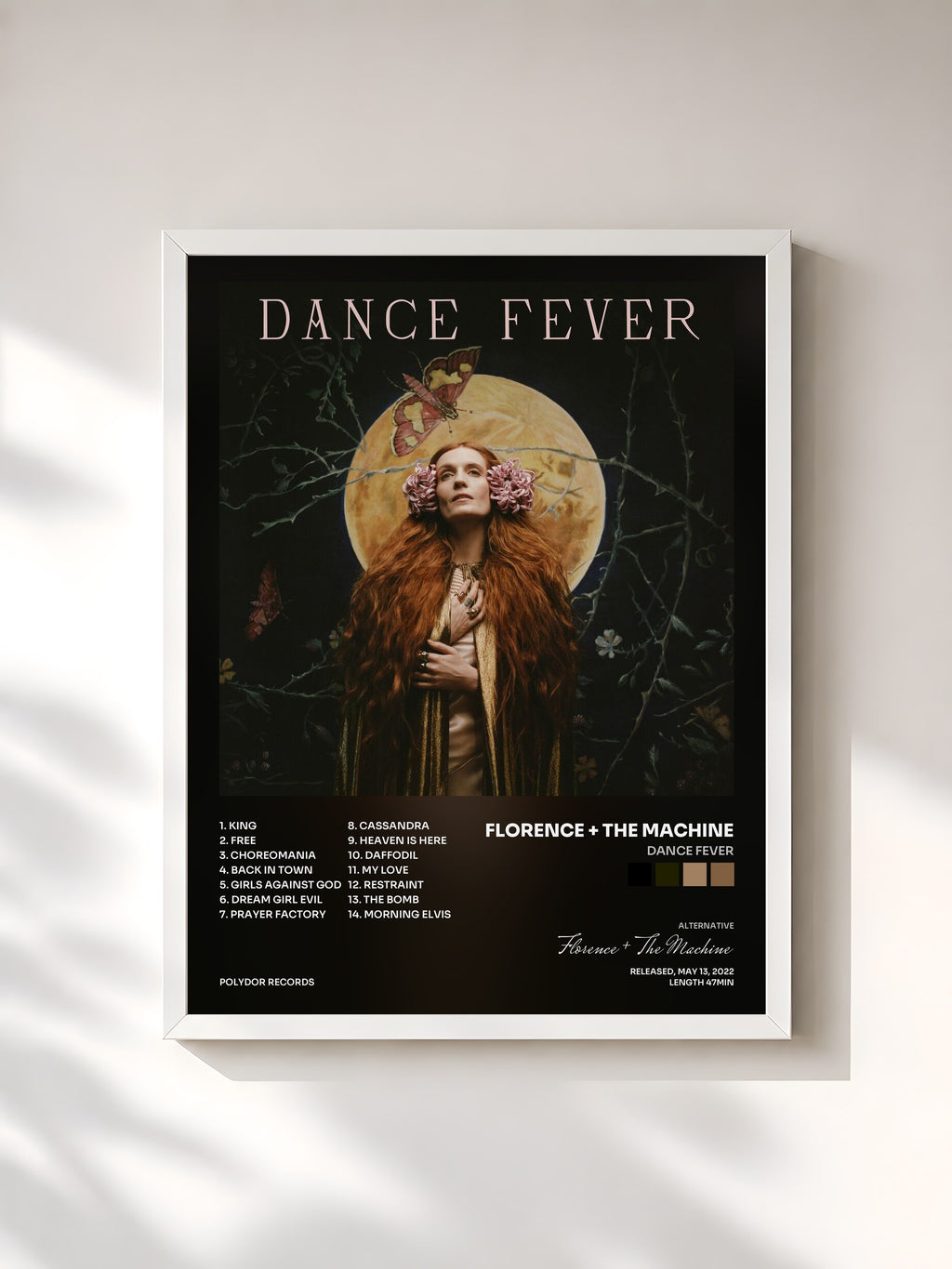 #blanc Tableau de l'album Dance Fever de Florence + The Machine, cadre blanc, imprimé et encadré en France