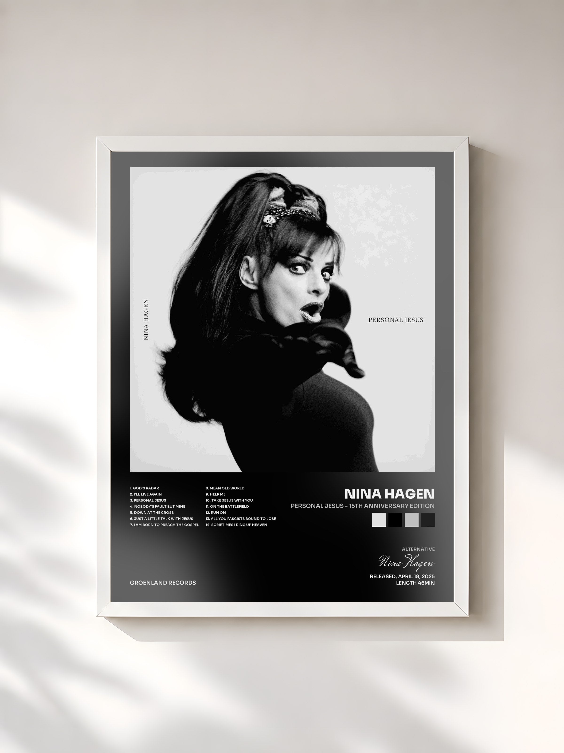 #blanc Tableau de l'album Personal Jesus - 15th Anniversary Edition de Nina Hagen, cadre blanc, imprimé et encadré en France