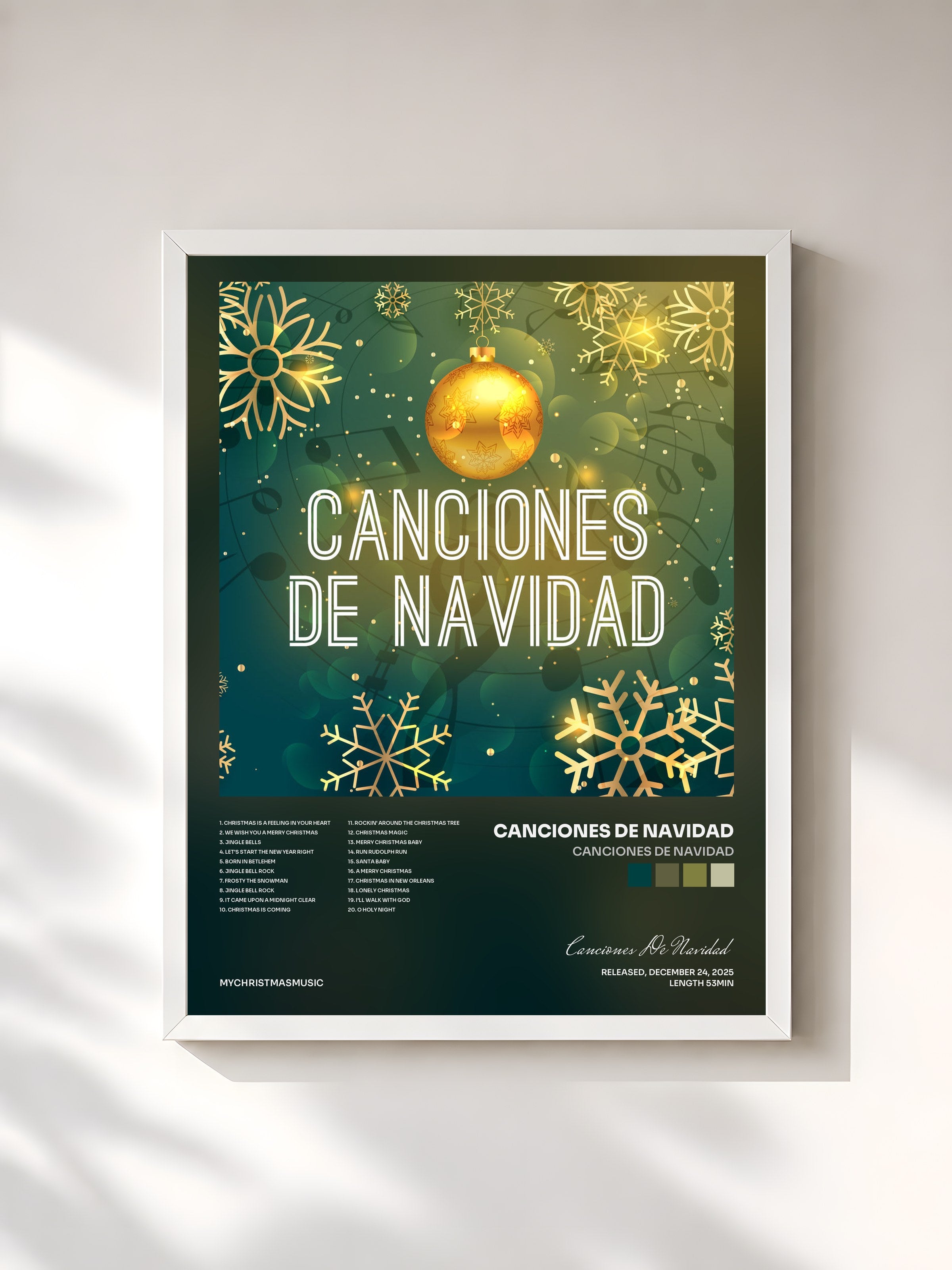 #blanc Tableau de l'album Canciones de Navidad de Canciones De Navidad, cadre blanc, imprimé et encadré en France