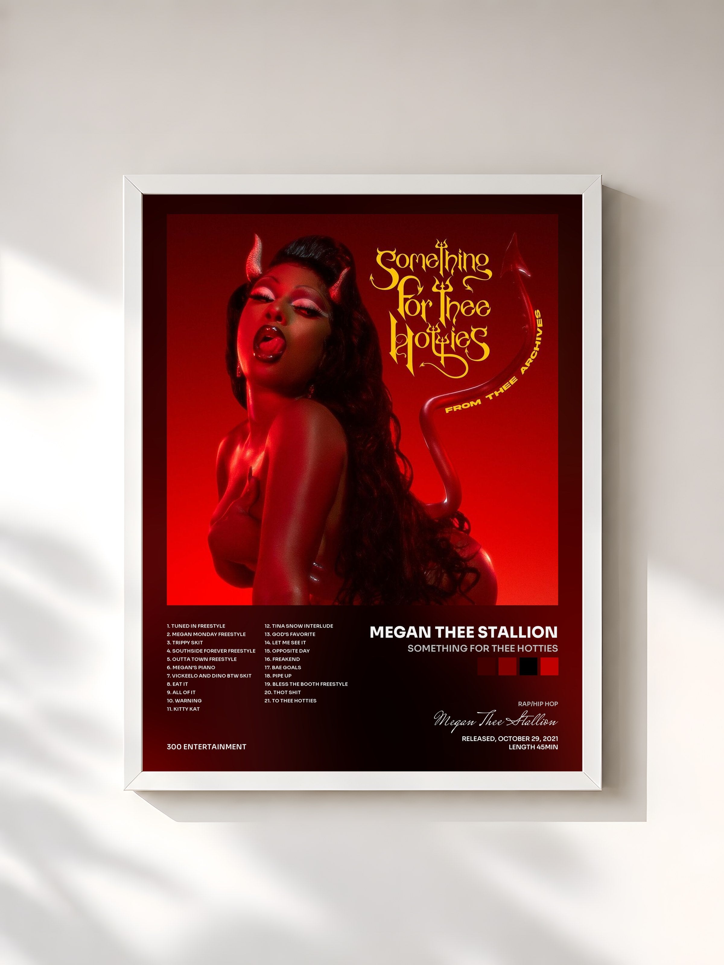 #blanc Tableau de l'album Something for Thee Hotties de Megan Thee Stallion, cadre blanc, imprimé et encadré en France