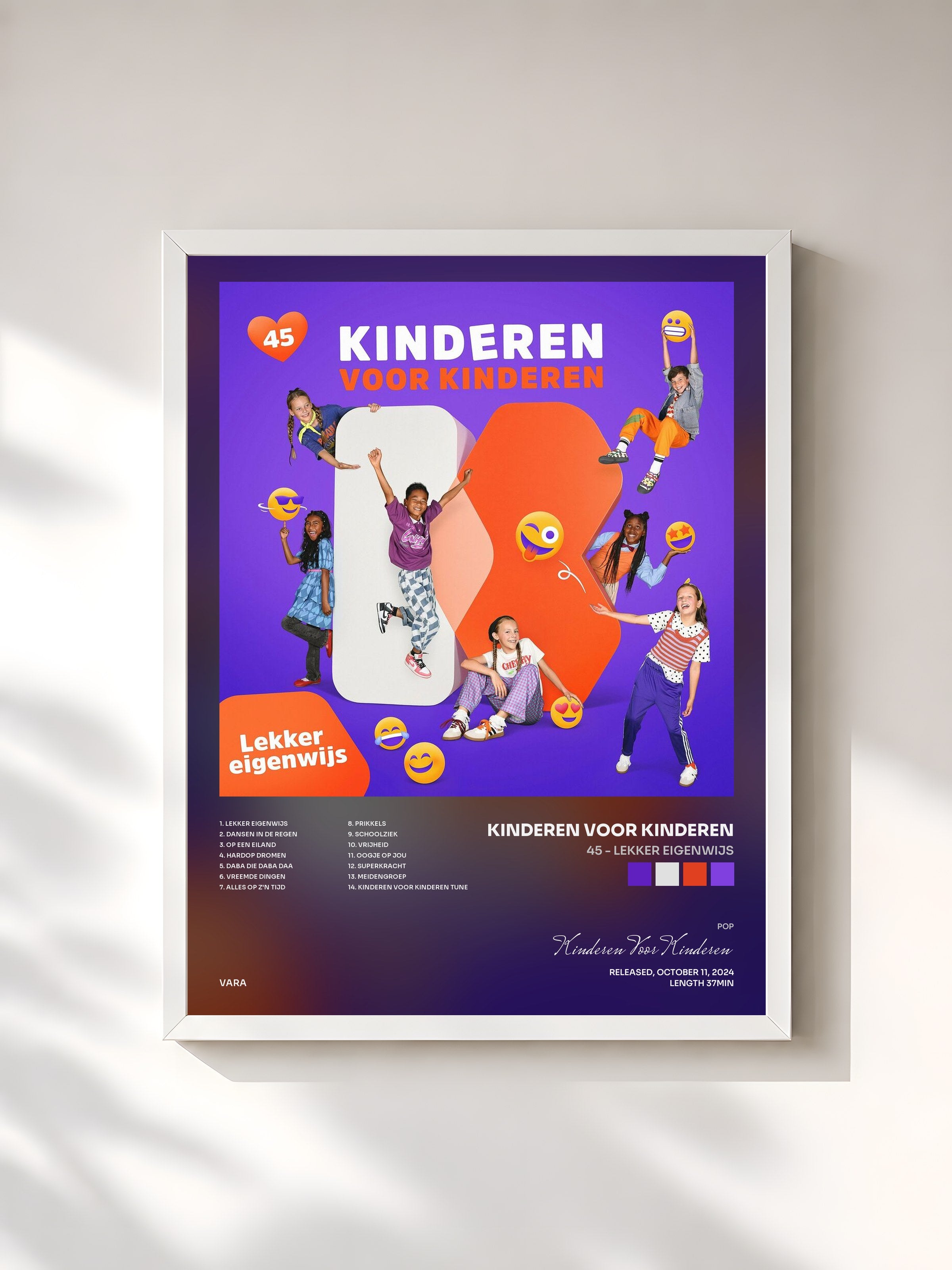 #blanc Tableau de l'album 45 - Lekker eigenwijs de Kinderen Voor Kinderen, cadre blanc, imprimé et encadré en France