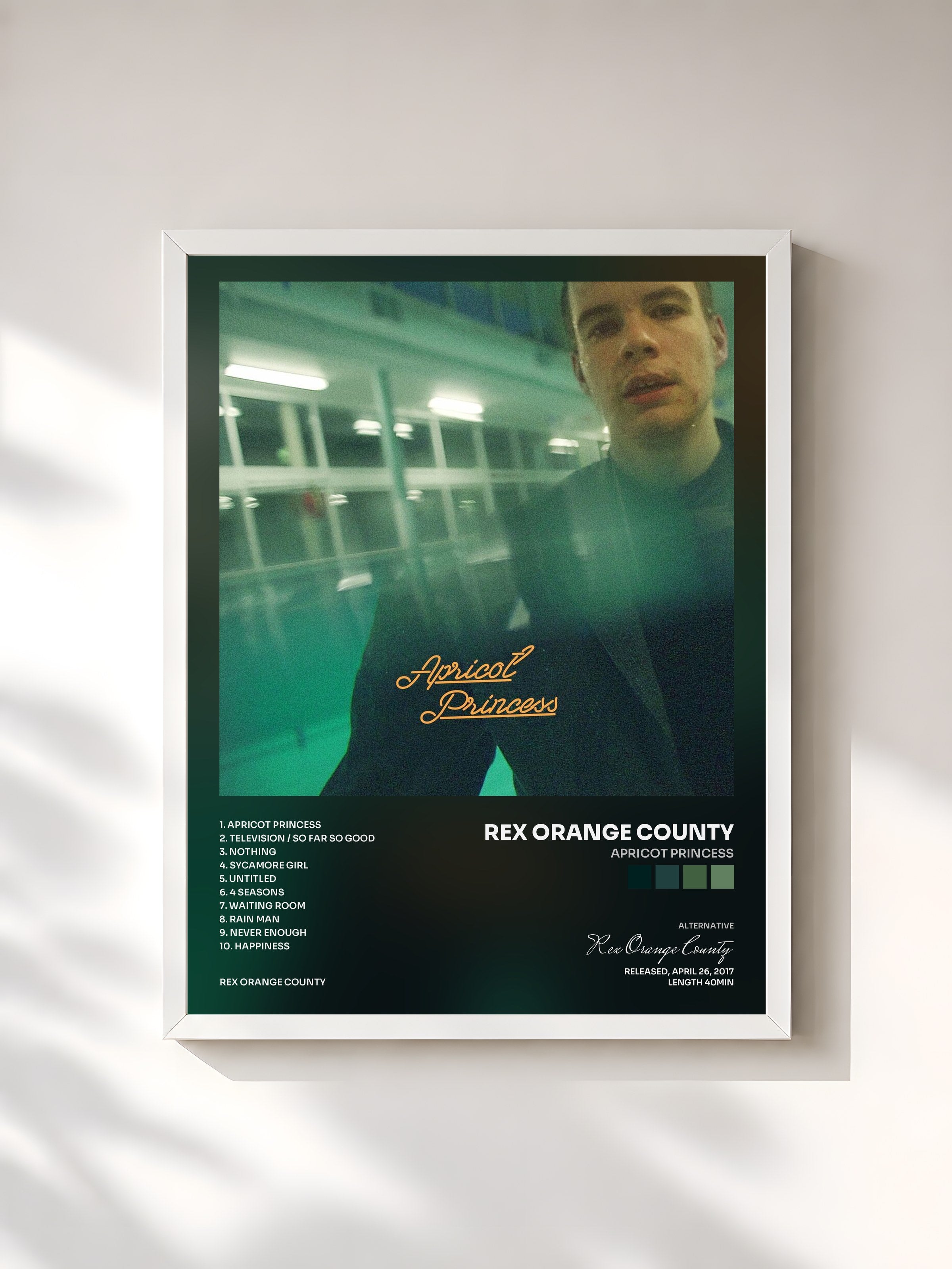 #blanc Tableau de l'album Apricot Princess de Rex Orange County, cadre blanc, imprimé et encadré en France