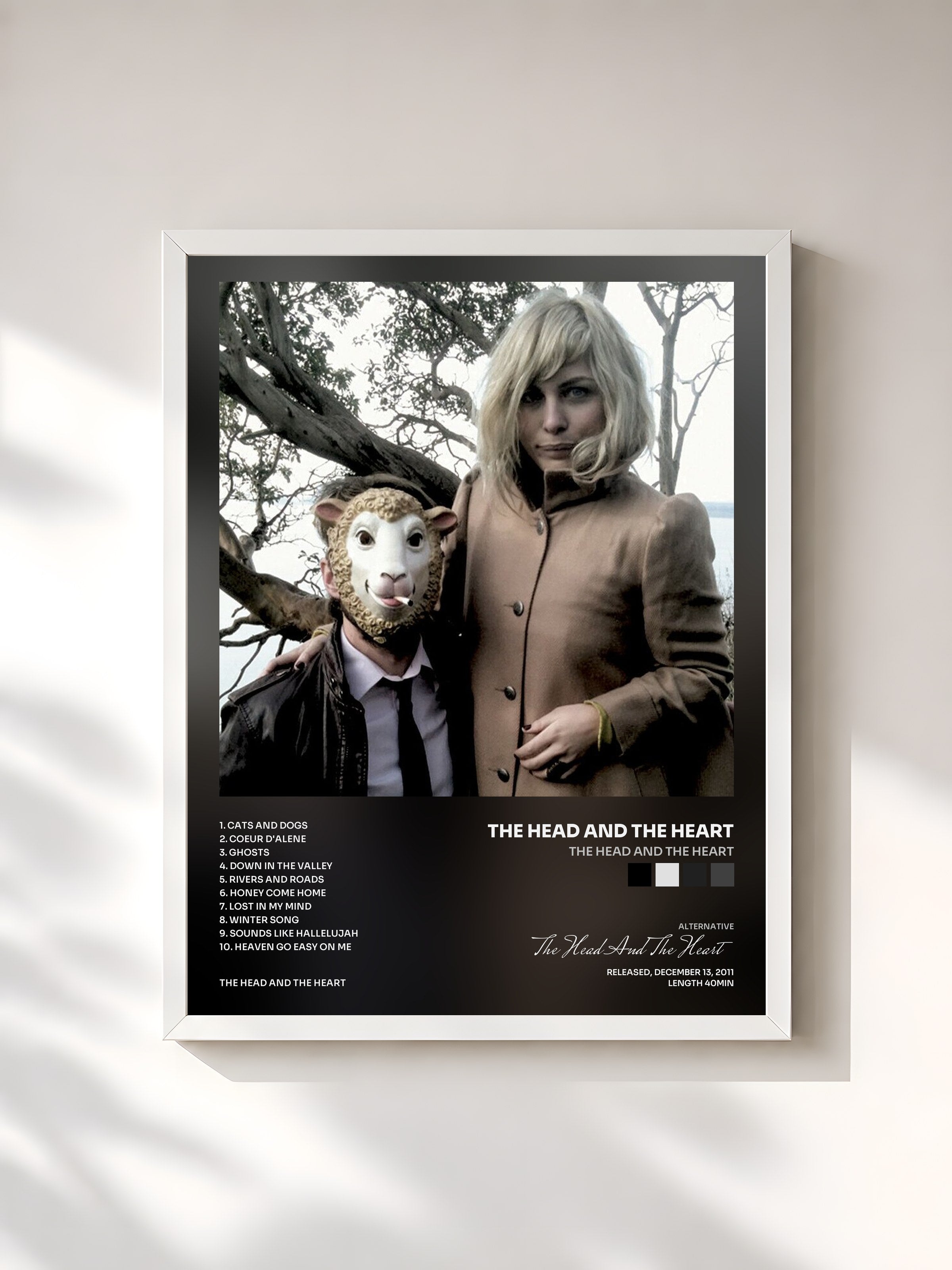 #blanc Tableau de l'album The Head And The Heart de The Head And The Heart, cadre blanc, imprimé et encadré en France