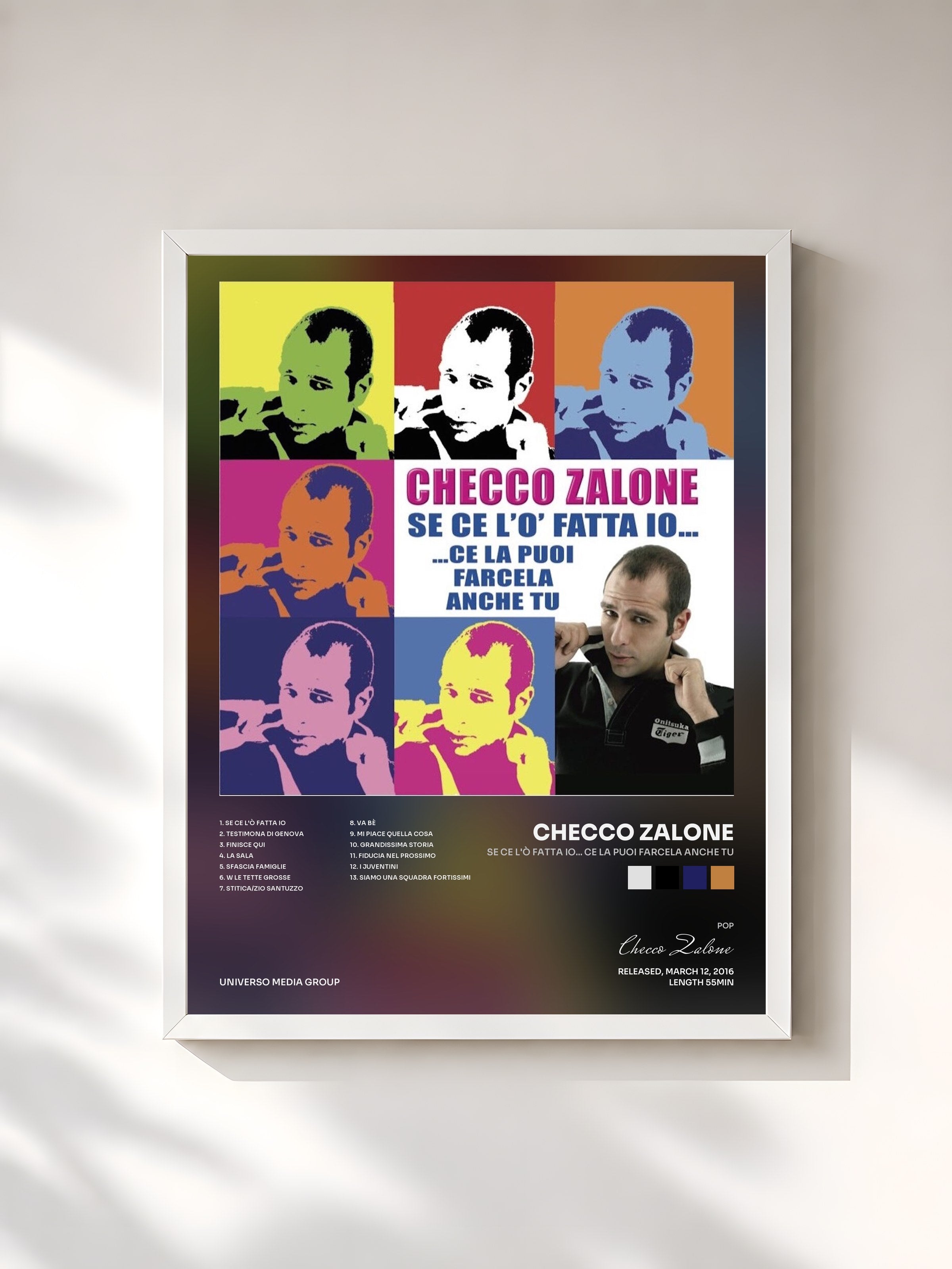 #blanc Tableau de l'album Se Ce L'ò Fatta Io... Ce La Puoi Farcela Anche Tu de Checco Zalone, cadre blanc, imprimé et encadré en France
