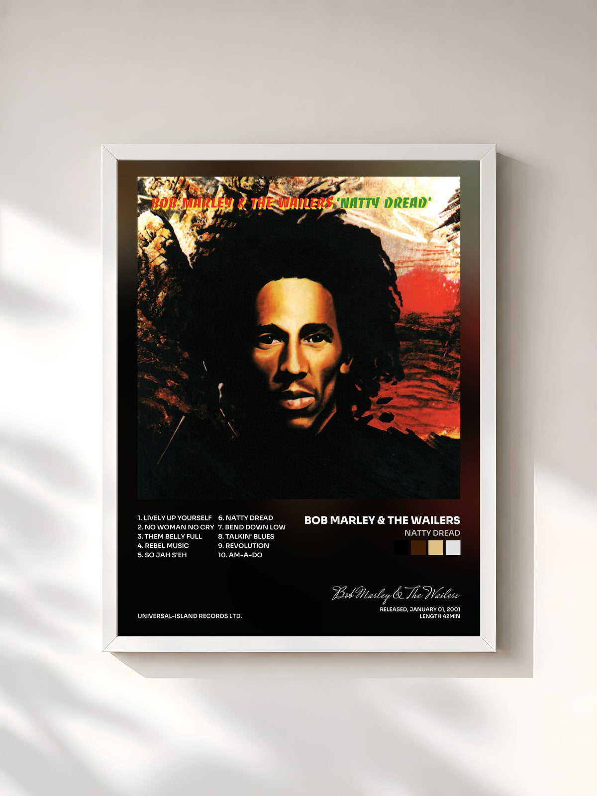 #blanc Natty Dread von Bob Marley & The Wailers als gerahmter Kunstdruck, weißer Rahmen, gedruckt und gerahmt in Frankreich