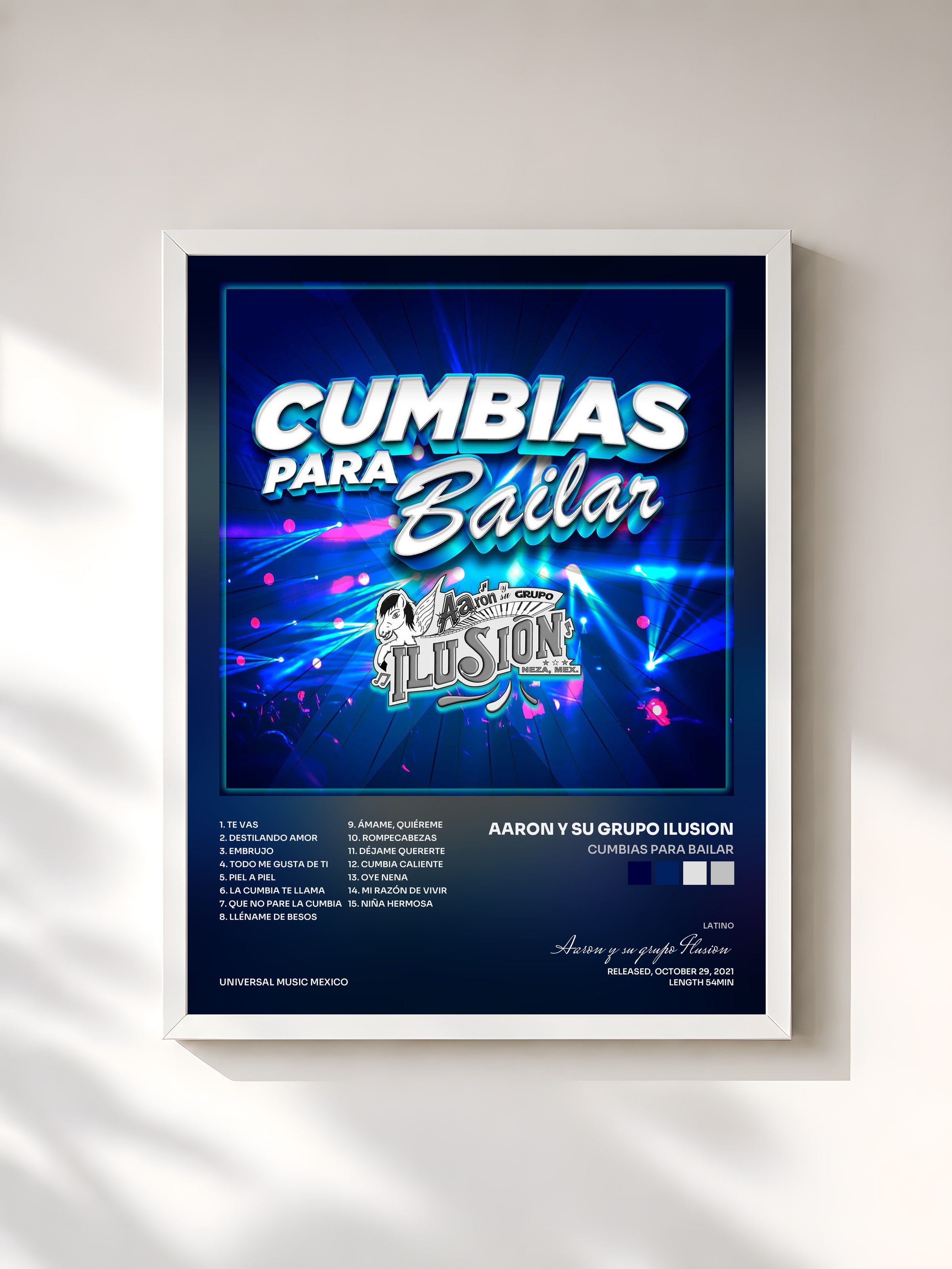 #blanc Tableau de l'album Cumbias Para Bailar de Aaron y su grupo Ilusion, cadre blanc, imprimé et encadré en France