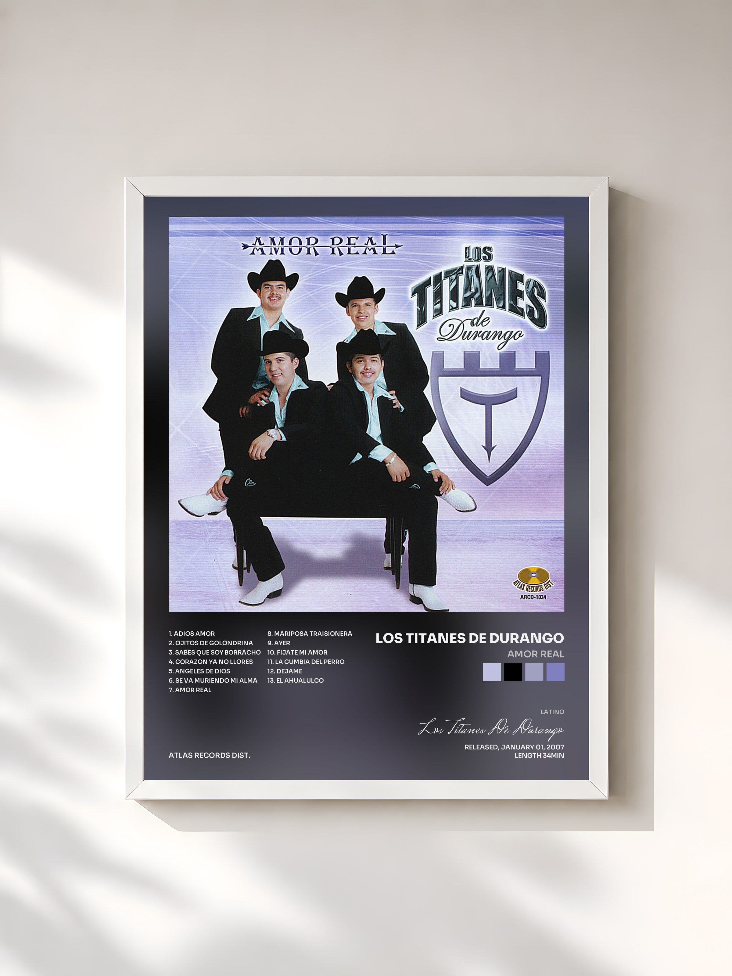 #blanc Tableau de l'album Amor Real de Los Titanes De Durango, cadre blanc, imprimé et encadré en France