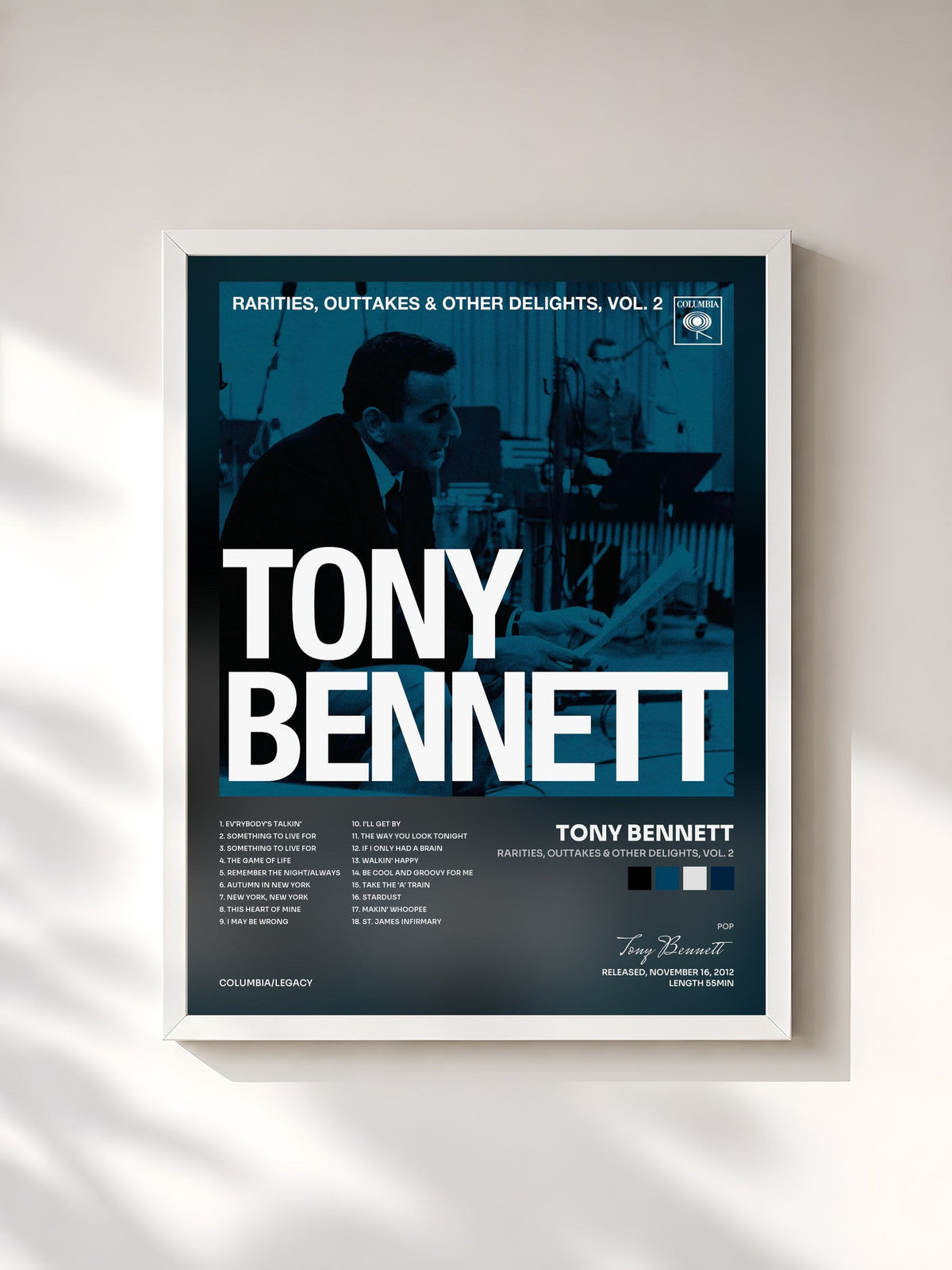 #blanc Tableau de l'album Rarities, Outtakes & Other Delights, Vol. 2 de Tony Bennett, cadre blanc, imprimé et encadré en France